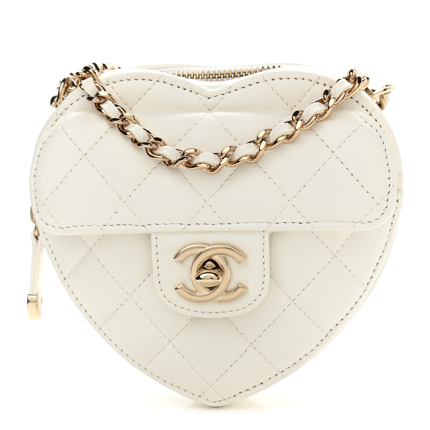 Lambskin Quilted CC In Love Heart Clutch With Chain White