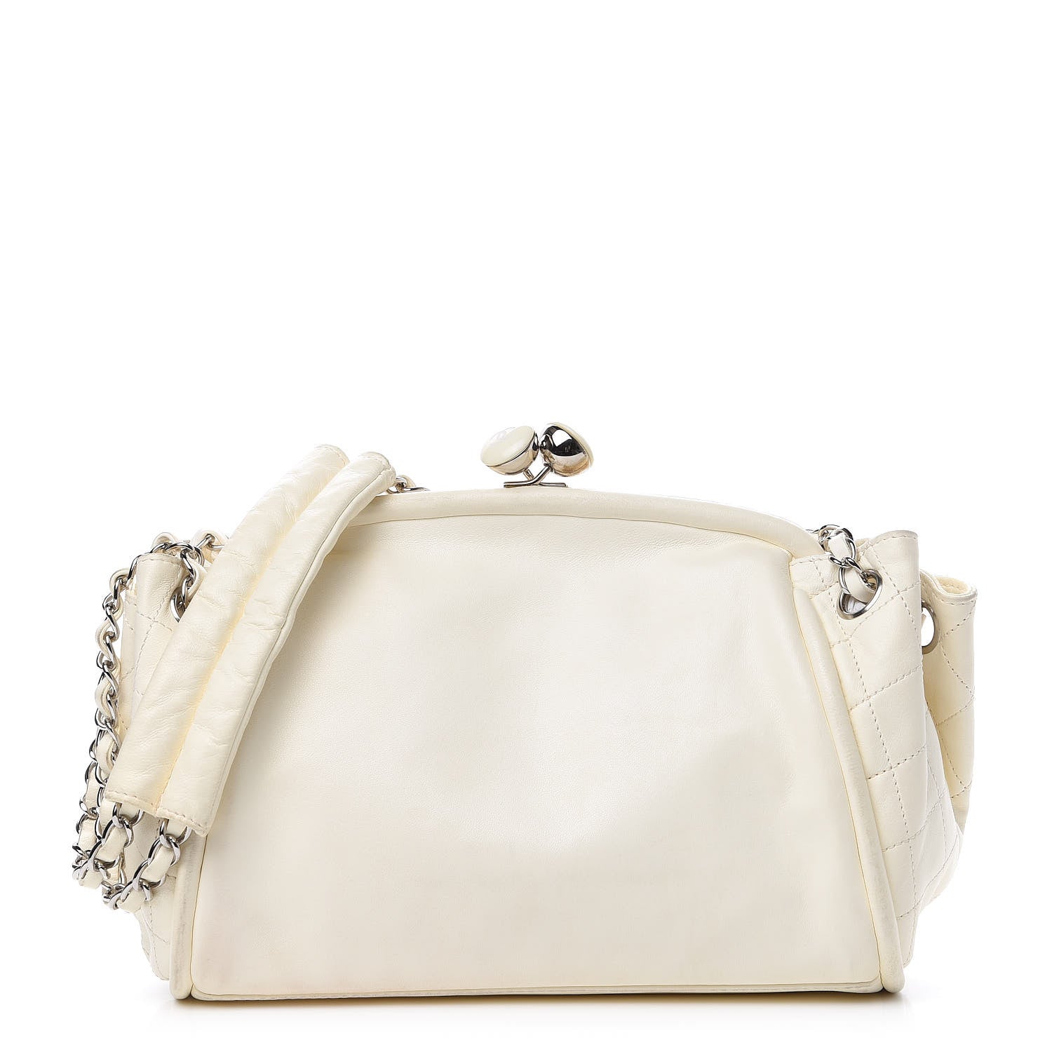 Chanel Lambskin CC Kiss Lock Accordion Bag White 593931 – FASHIONPHILE
