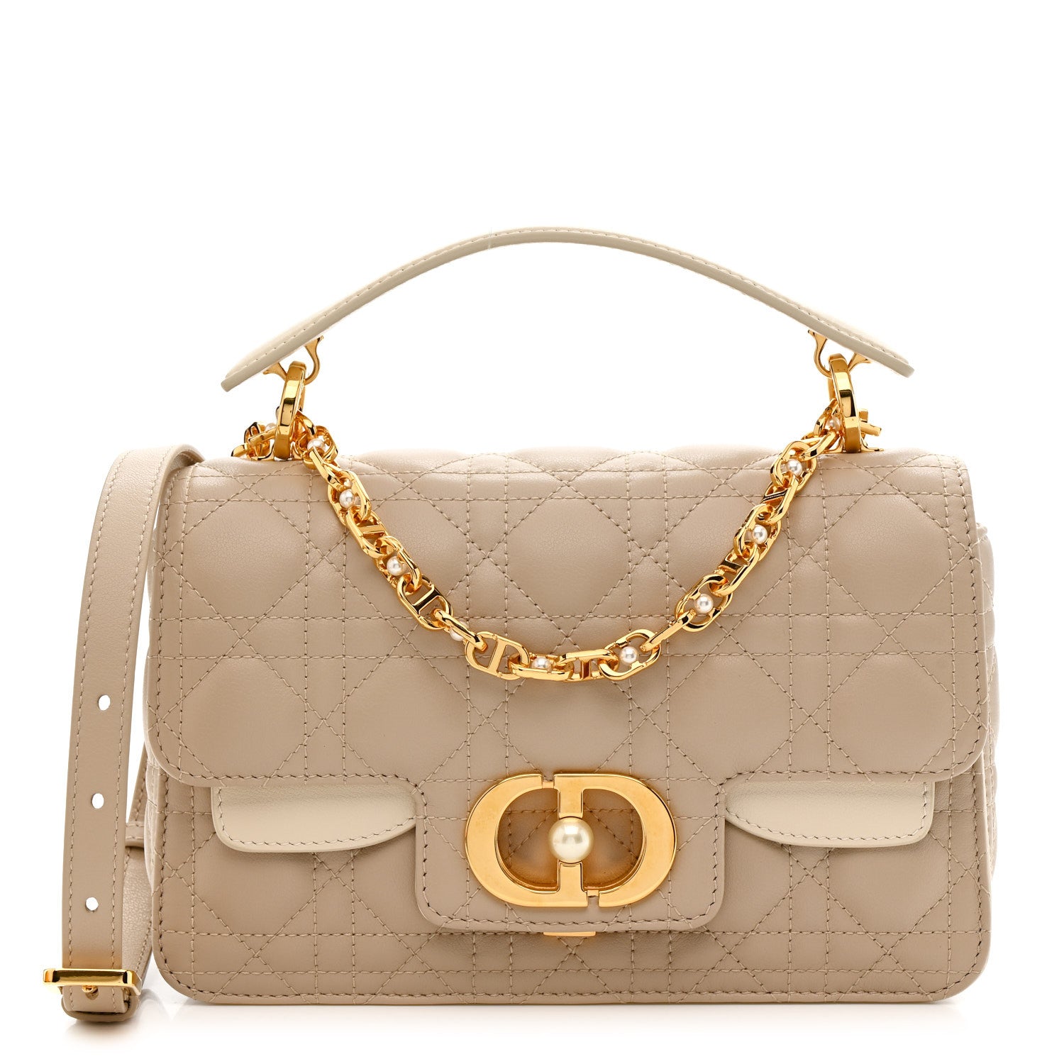 Christian Dior Lambskin Cannage Small Jolie Top Handle Bag Powder