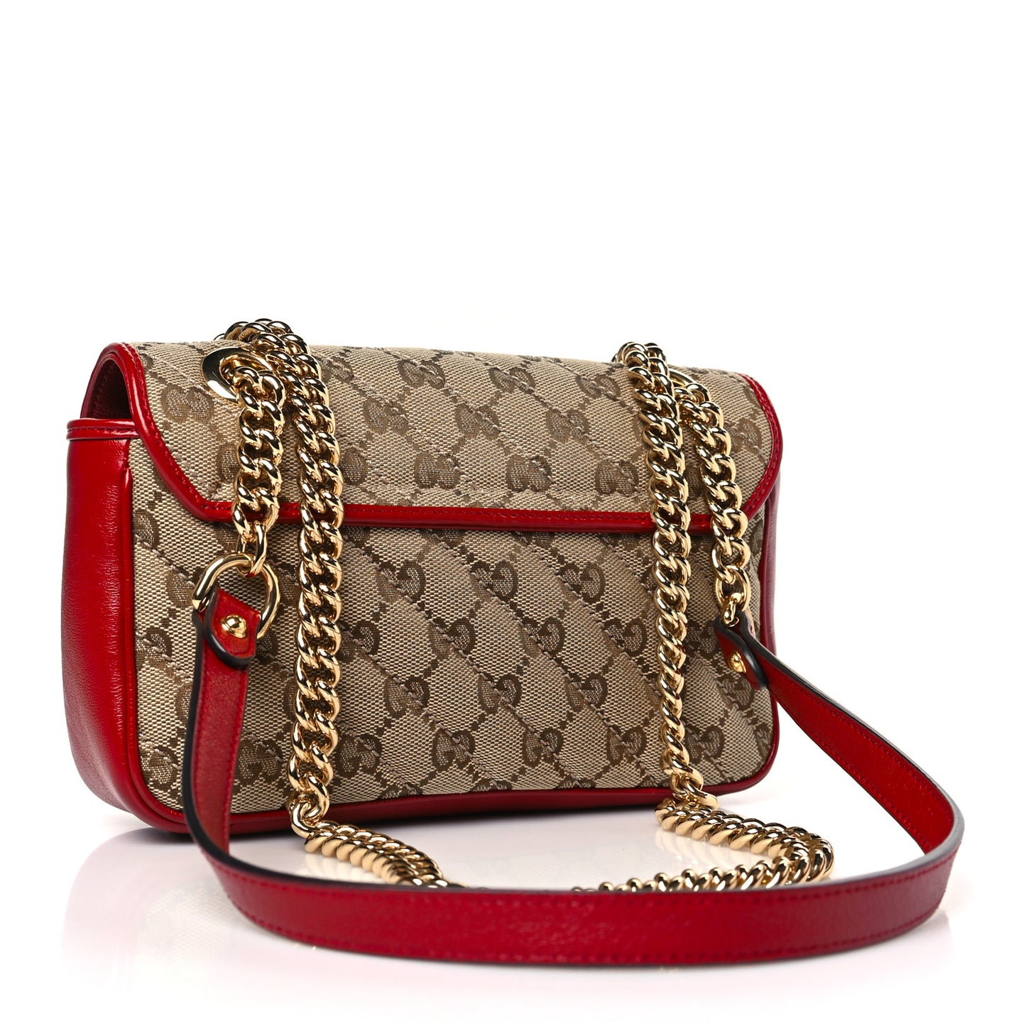 Monogram Azalea Calfskin Matelasse Diagonal Mini GG Marmont Shoulder Bag Beige Ebony New Cherry Red
