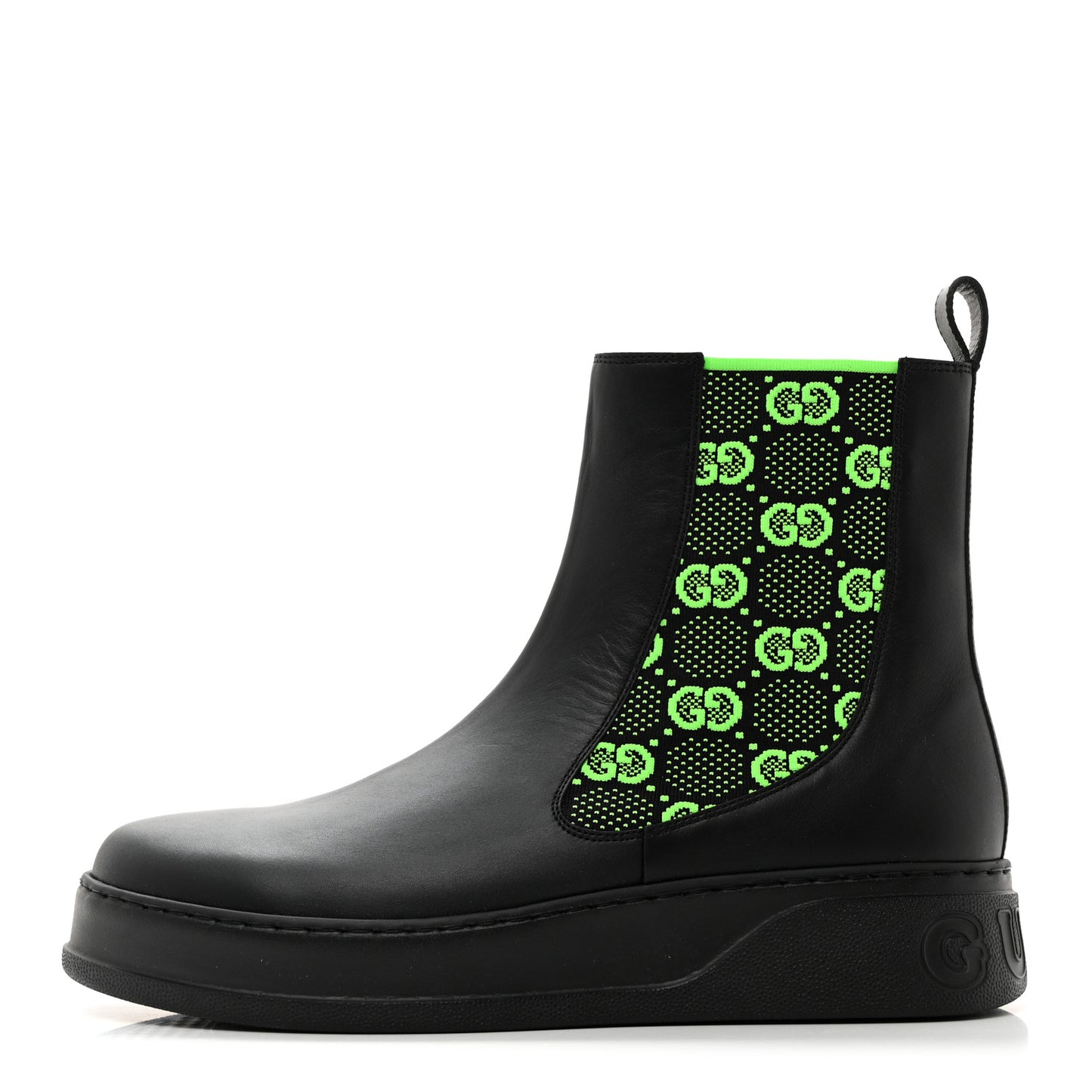 Dali Soft Calfskin Technical Jersey Knit GG Monogram Mens Ankle Boots 11 Black Neon Green
