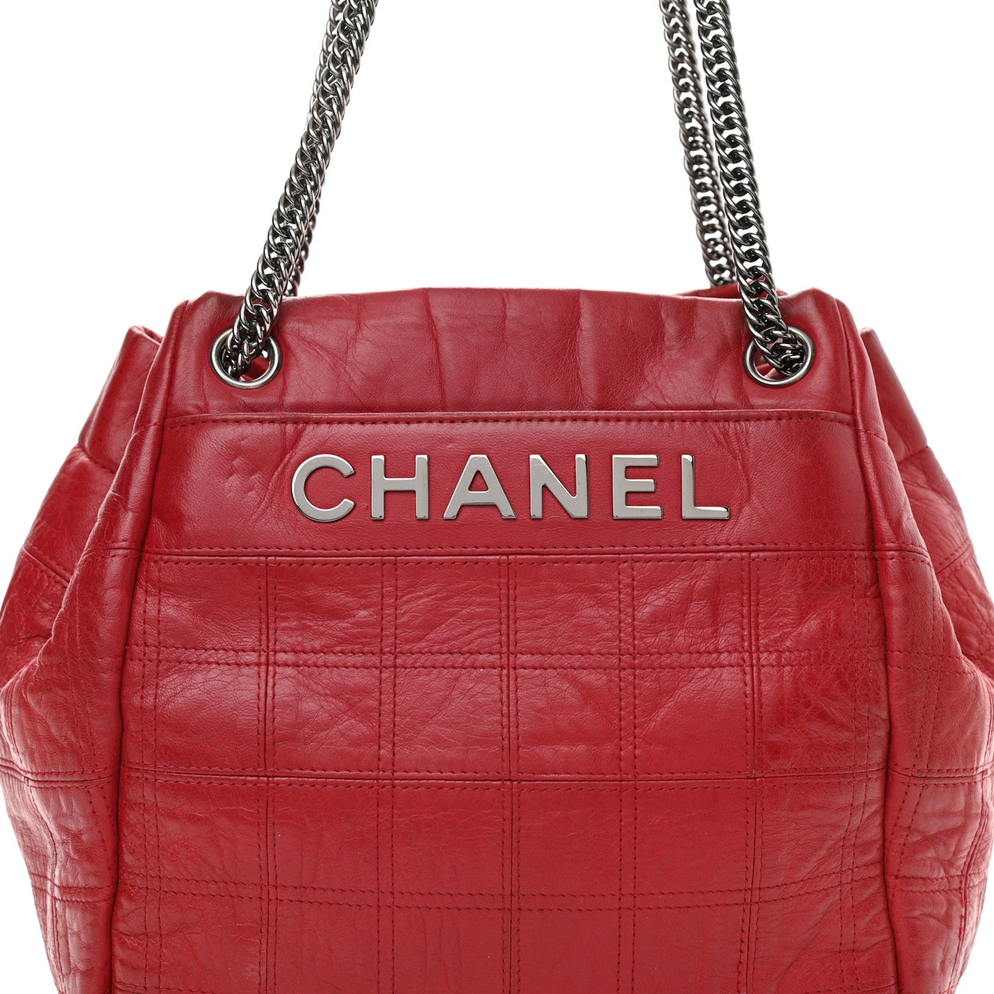 Lambskin Square Stitched Lax Accordion Shoulder Bag Red