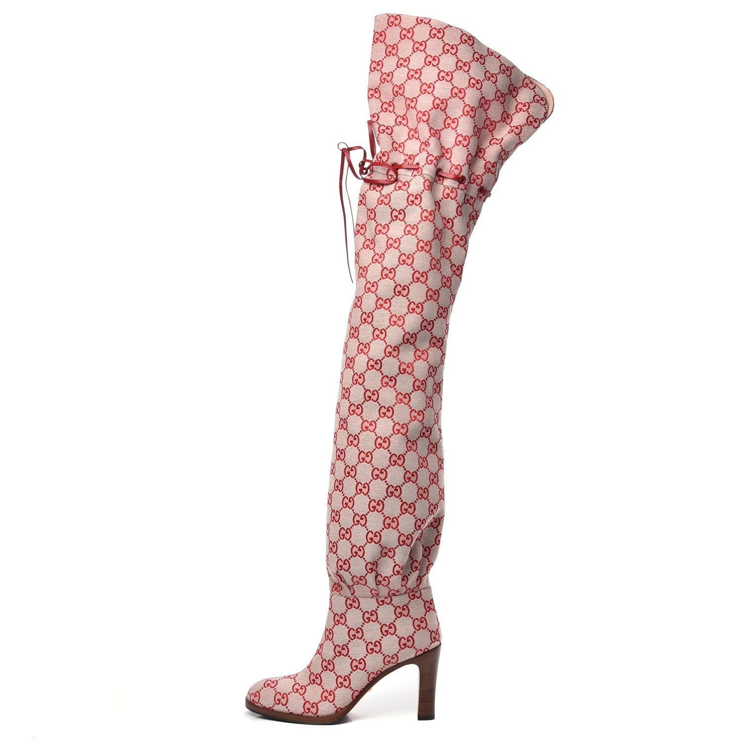 Gucci Monogram Over The Knee Boots 36 Gardenia Hibiscus Red 1 of 6