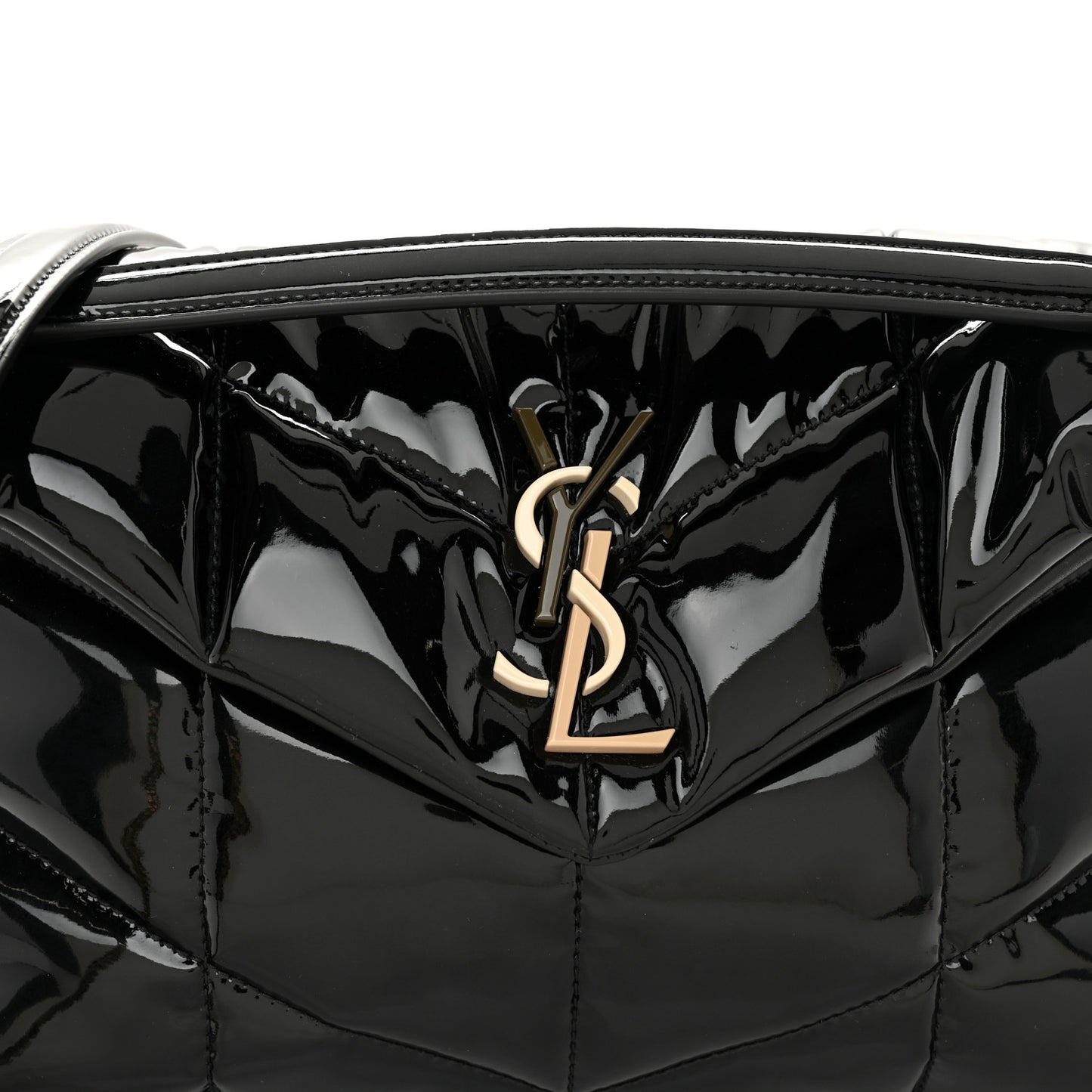Patent Quilted Small Loulou Puffer Monogram Chain Satchel Black