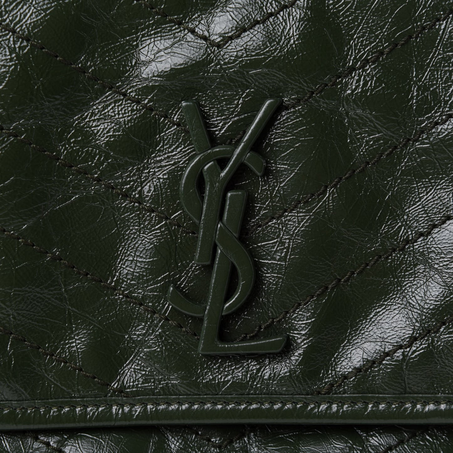Crinkled Calfskin Matelasse Monogram Medium Niki Chain Satchel Military Olive