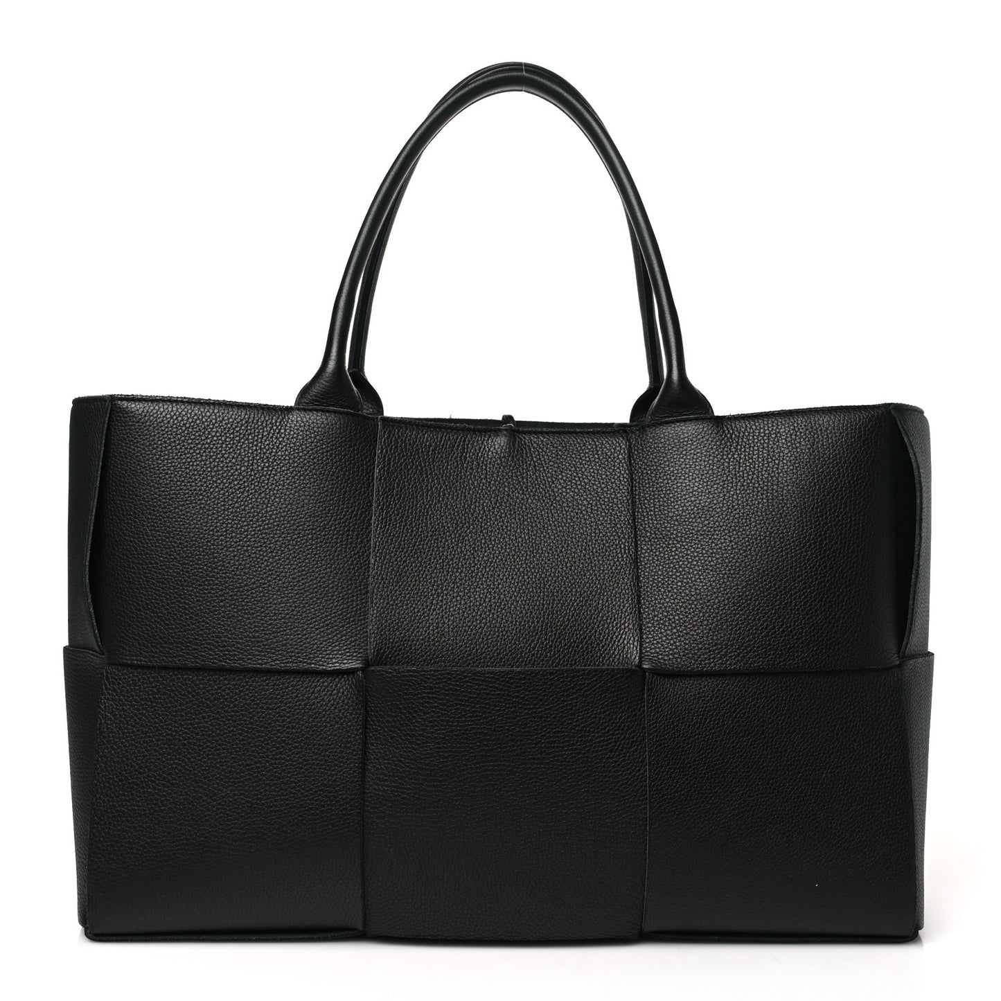 Grained Calfskin Intrecciato Small Arco Tote Black