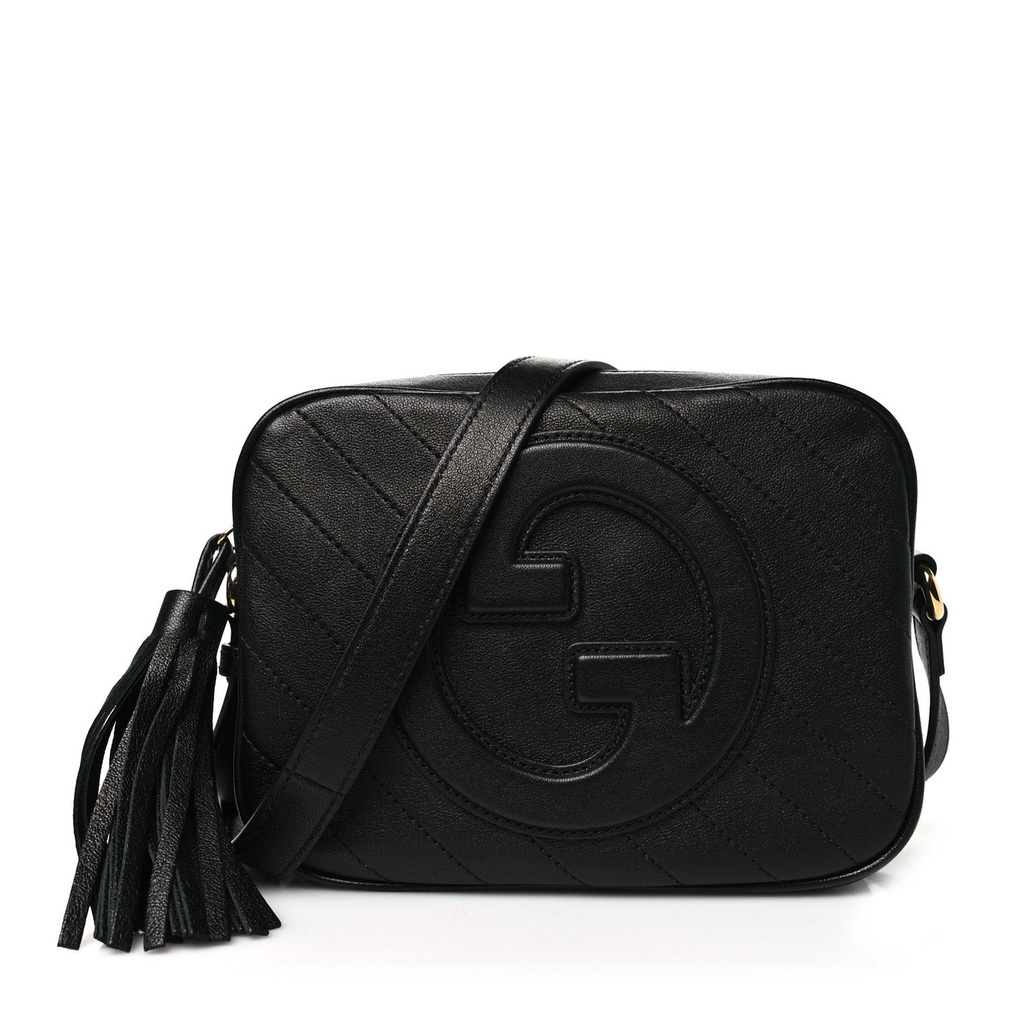 Sakai Be Green Calfskin Diagonal Stitched Small Blondie Shoulder Bag Black