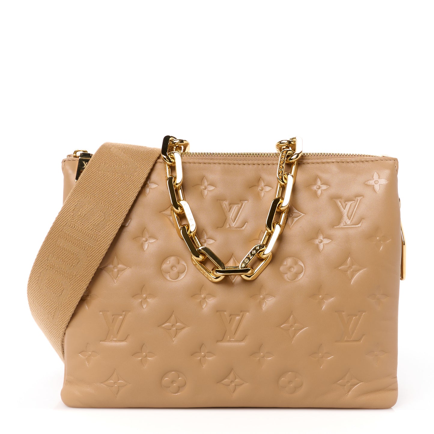 Lambskin Embossed Monogram Coussin PM Camel