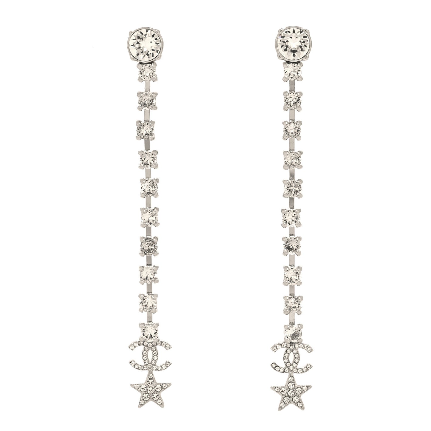 Crystal Starfall Drop Long CC Earrings Silver