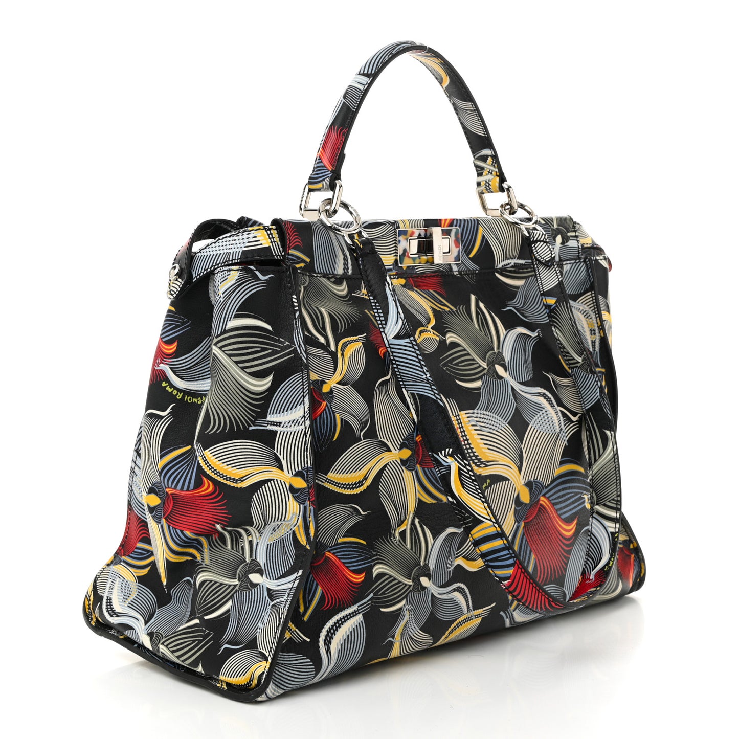 Calfskin Orchid Large Peekaboo Iconic Satchel Black Multicolor