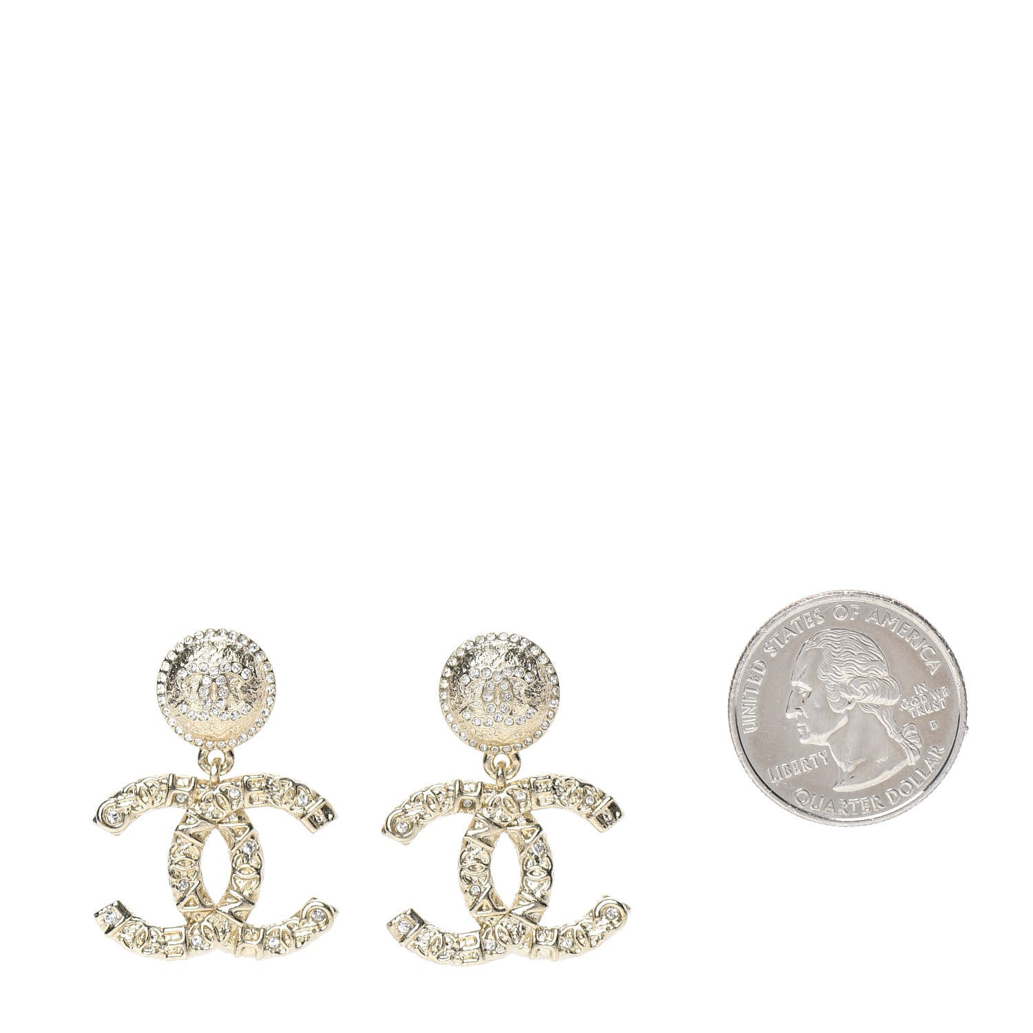 Chanel Crystal CC Drop Earrings Gold 2 of 5