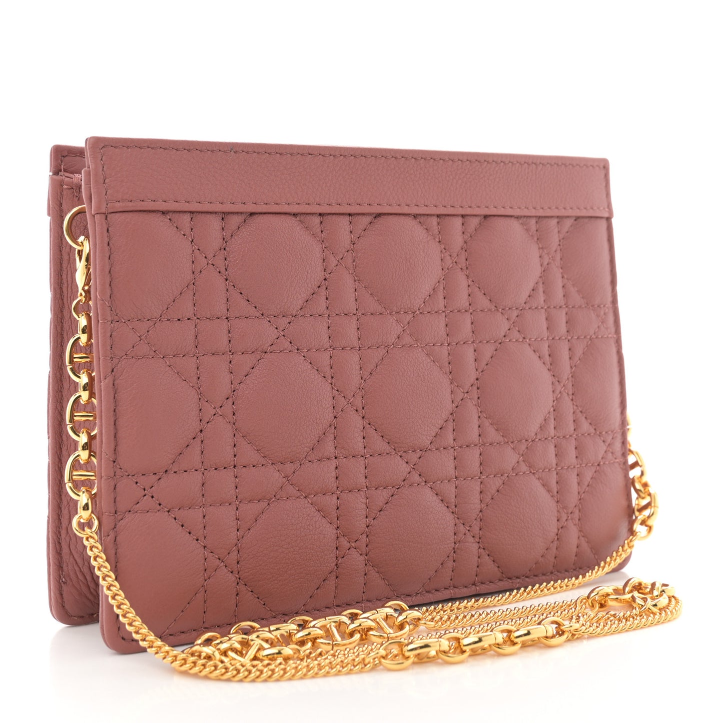 Calfskin Cannage Caro Zipped Pouch With Chain Rust