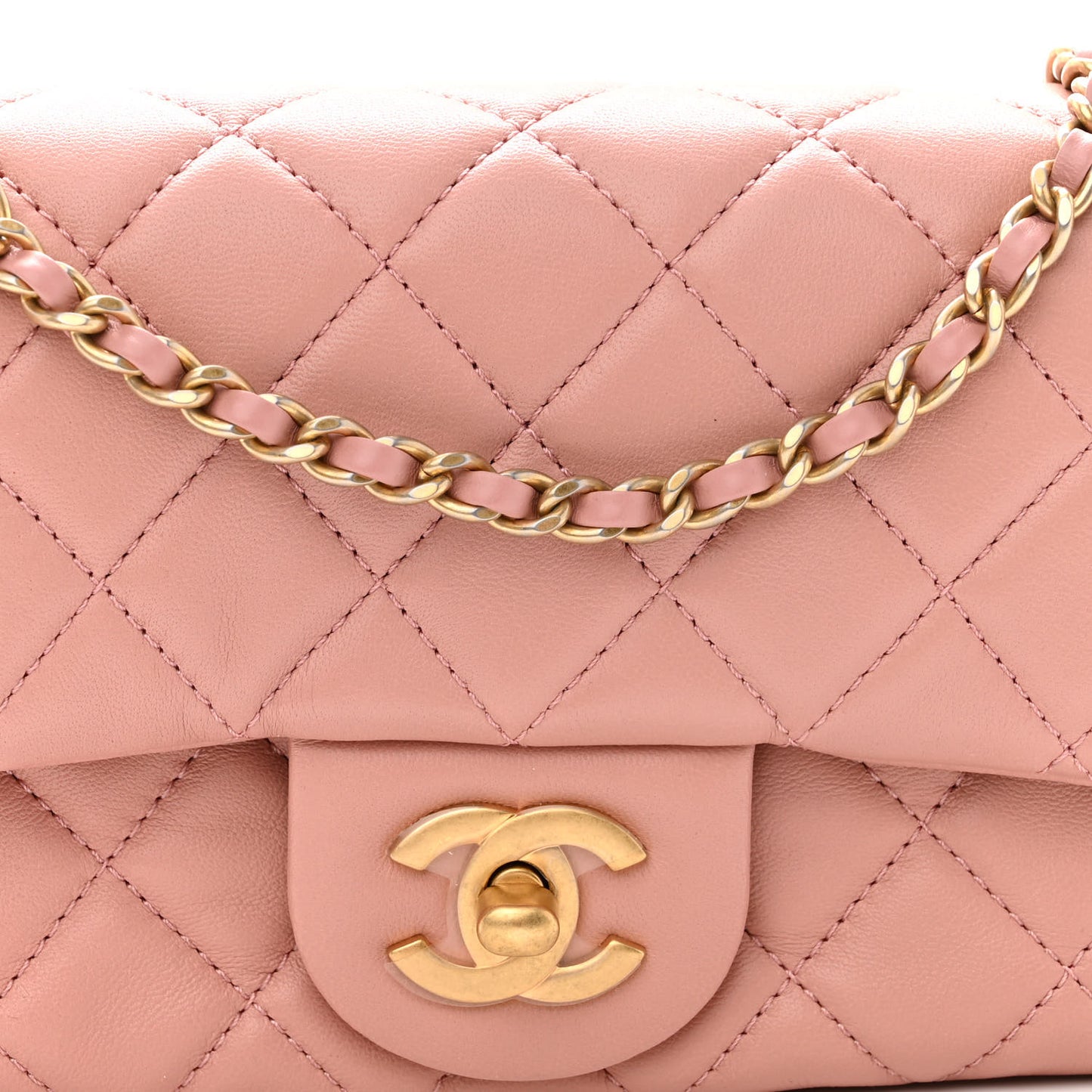 Lambskin Quilted Mini Rectangular Pearl Crush Flap Dark Pink
