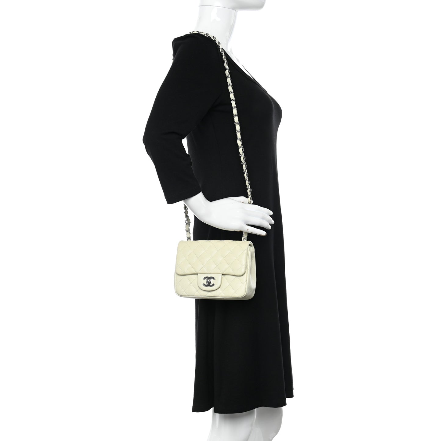 Caviar Quilted Mini Square Flap Dark White