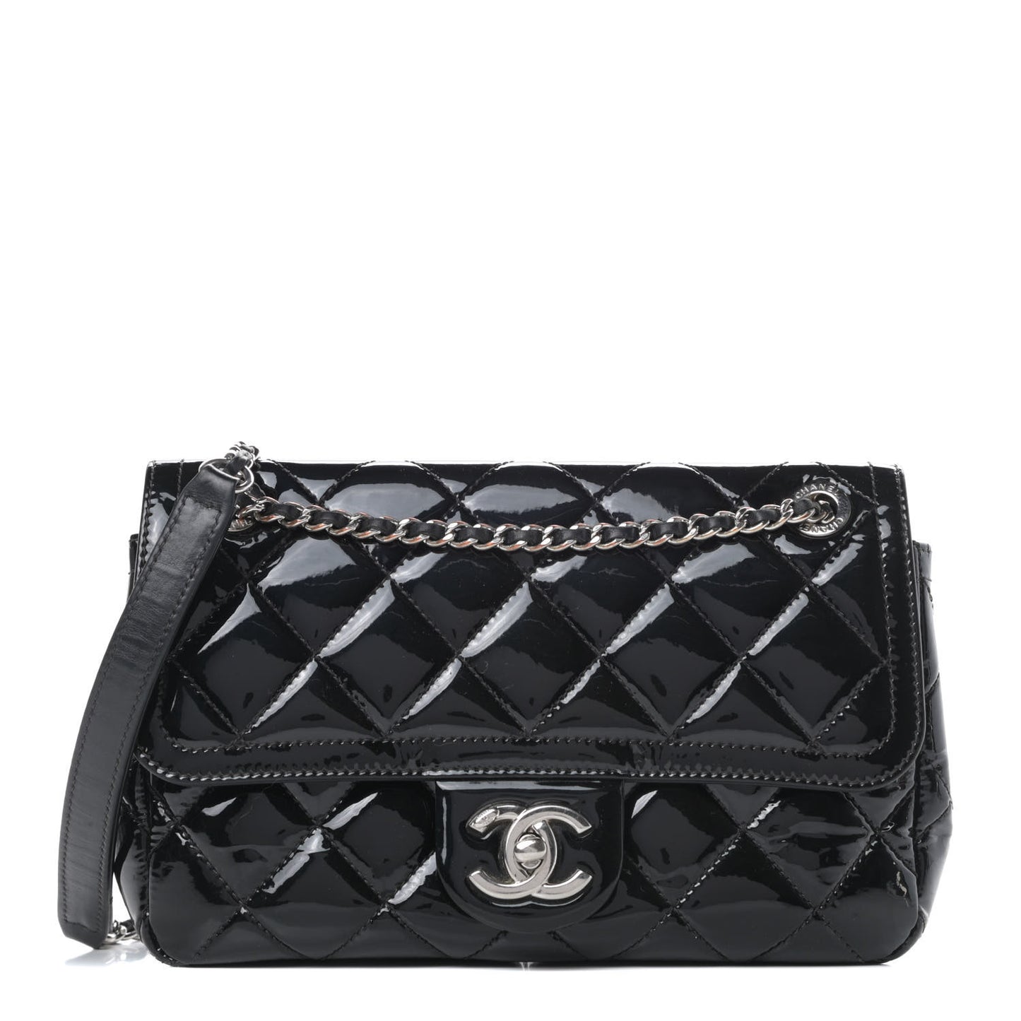 Patent Quilted Small Coco Shine Flap Black