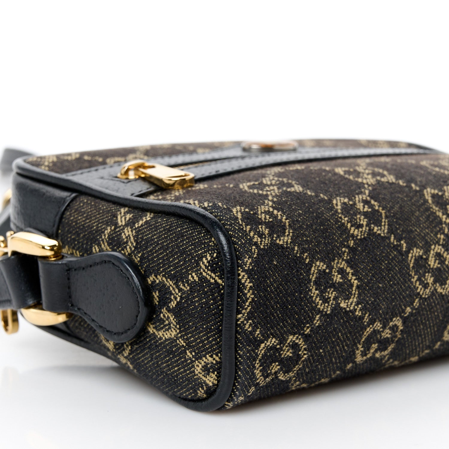 Gucci Jacquard Black Denim GG Monogram Textured Dollar Calfskin Mini Ophidia Shoulder Bag Black Ivory 9 of 10