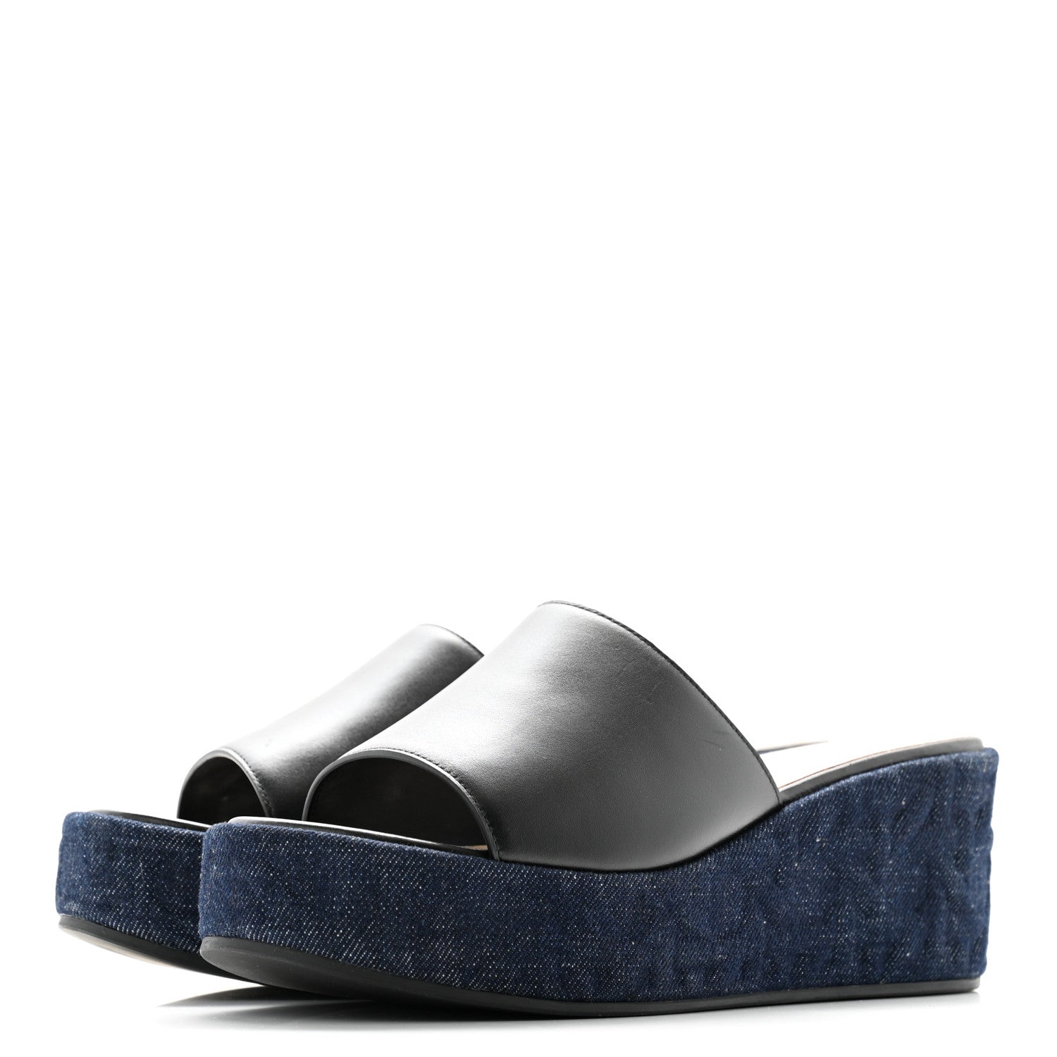 Christian Dior Denim Calfskin Graphic Cannage Attitude Dior Wedge Slide 37.5 Blue 3 of 8