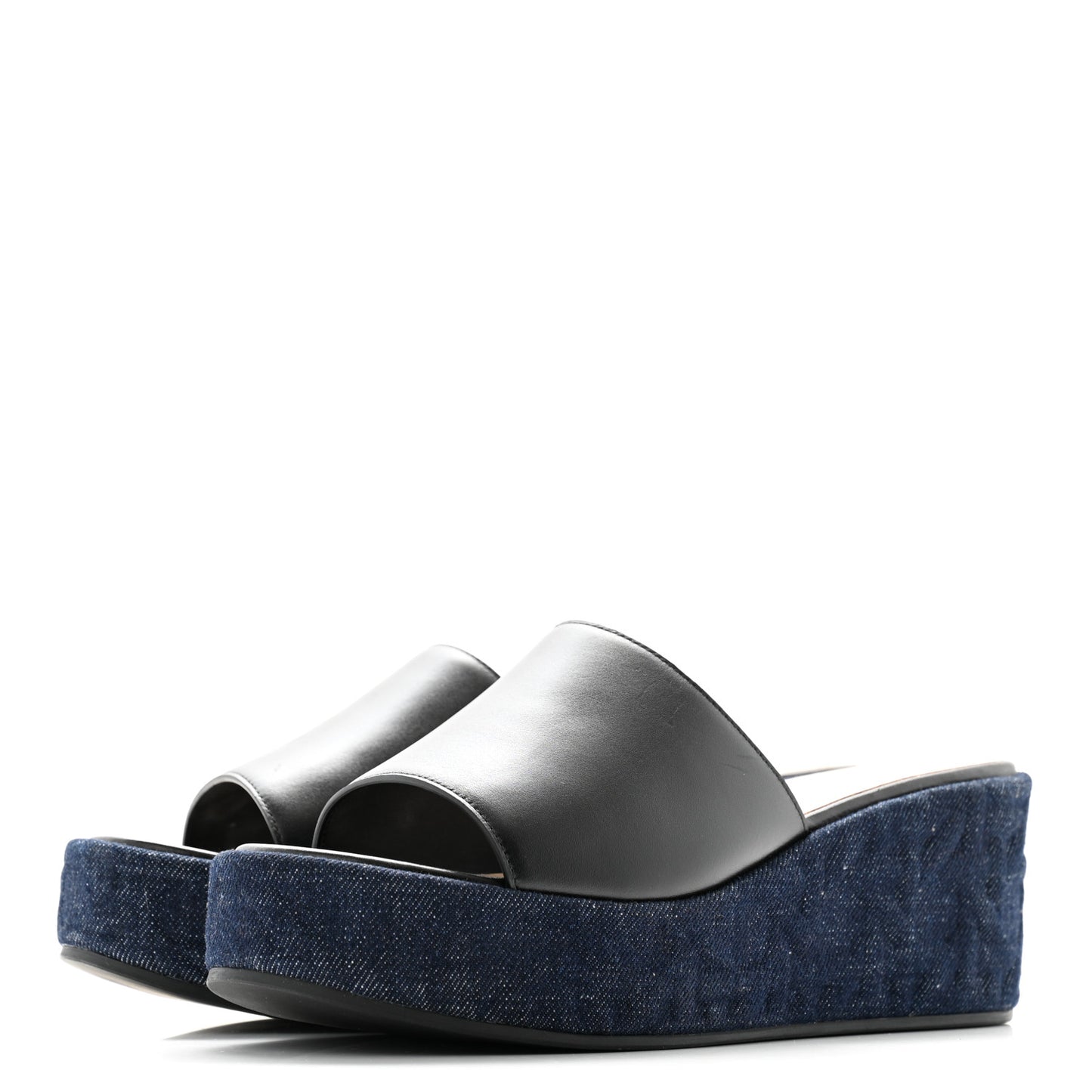Denim Calfskin Graphic Cannage Attitude Dior Wedge Slide 37.5 Blue