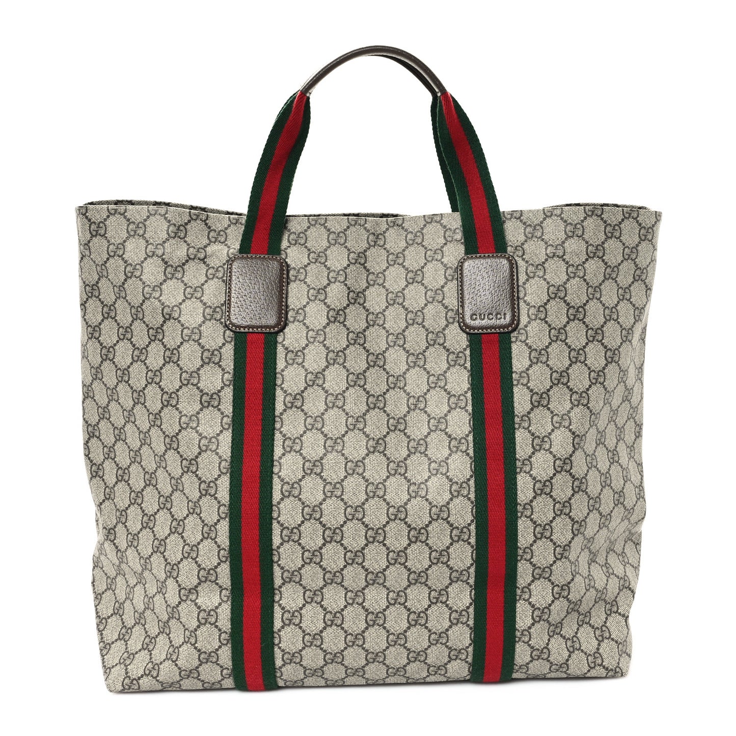 Tender GG Supreme Monogram Textured Dollar Calfskin Web Tote Beige Ebony New Acero