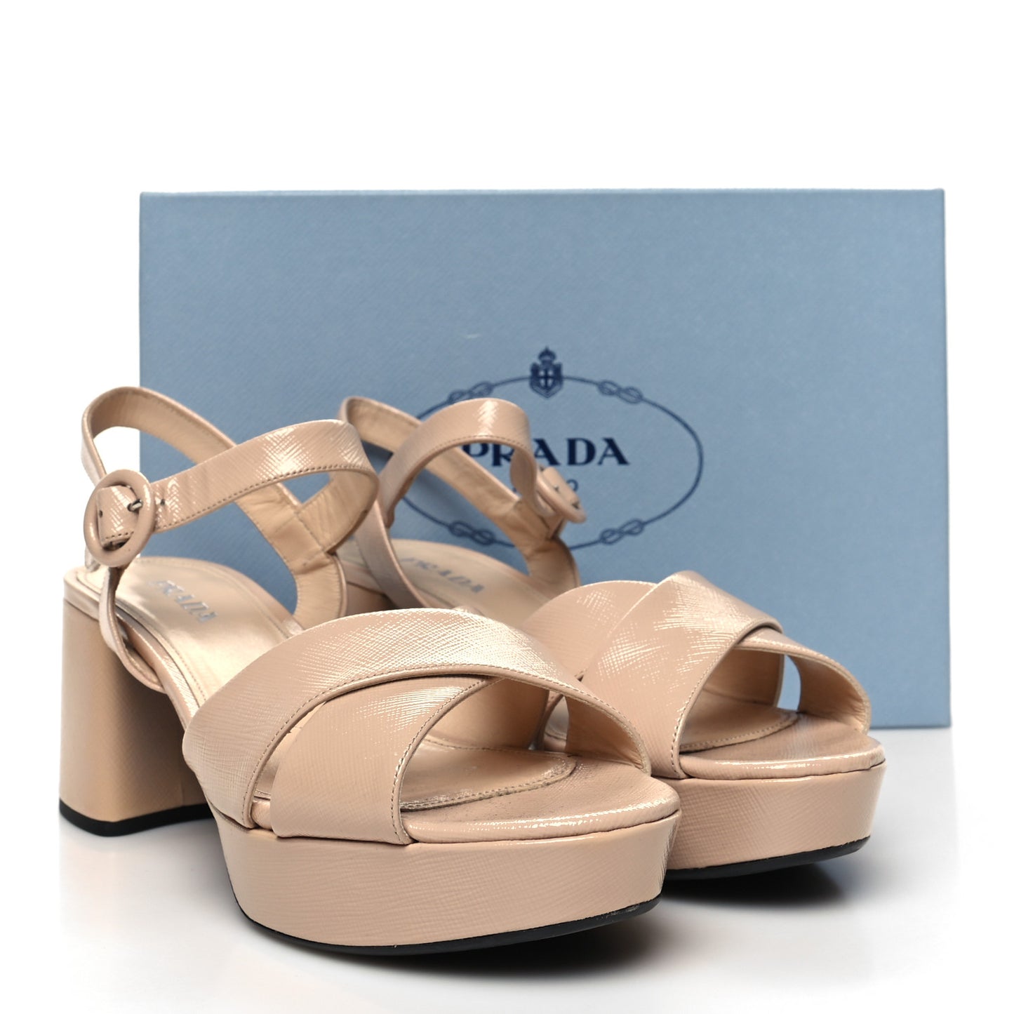 Vernice Saffiano Embossed Crisscross Platform 20/65mm Sandals 40 Beige