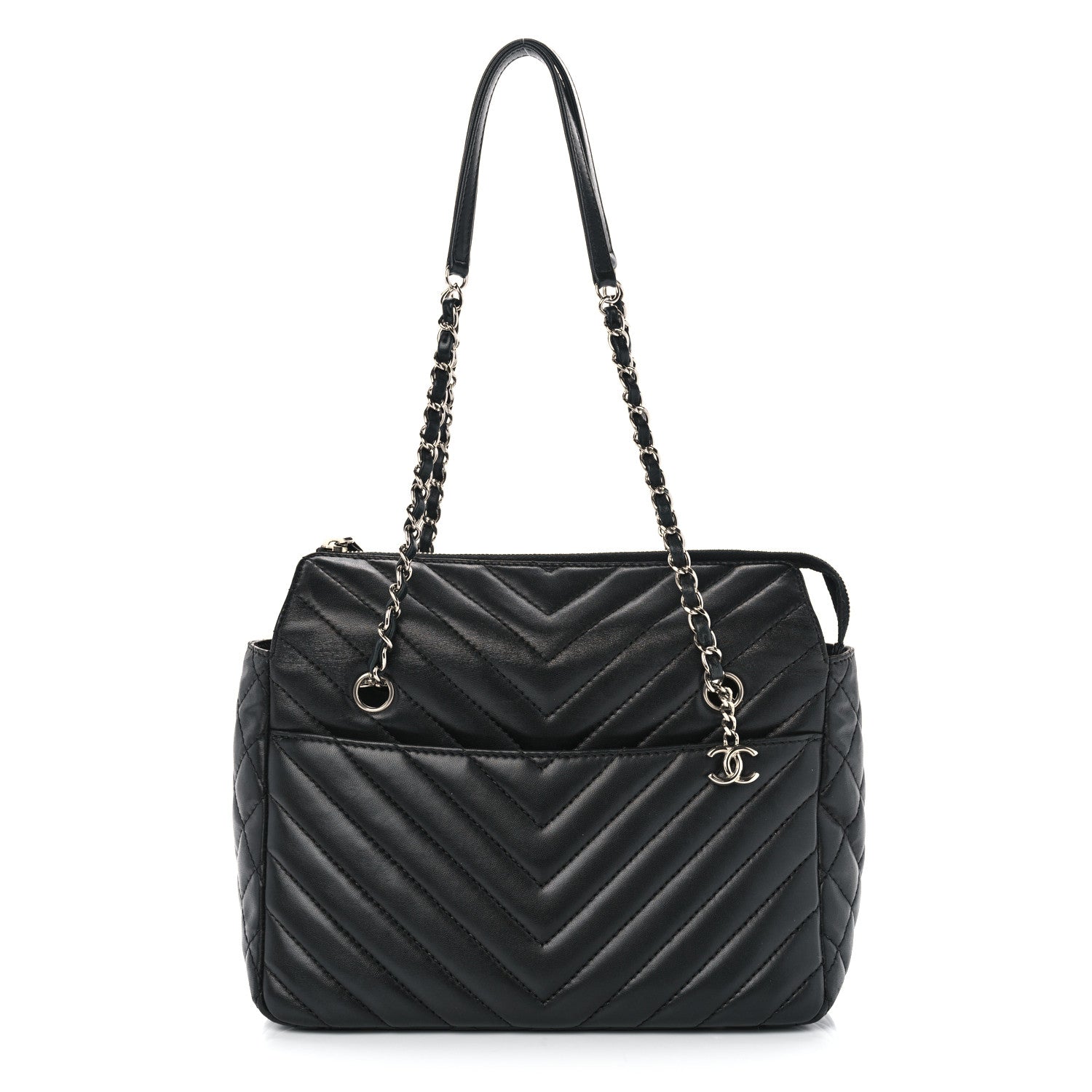 Chanel Lambskin Surpique Chevron Small Tote Black 1 of 10