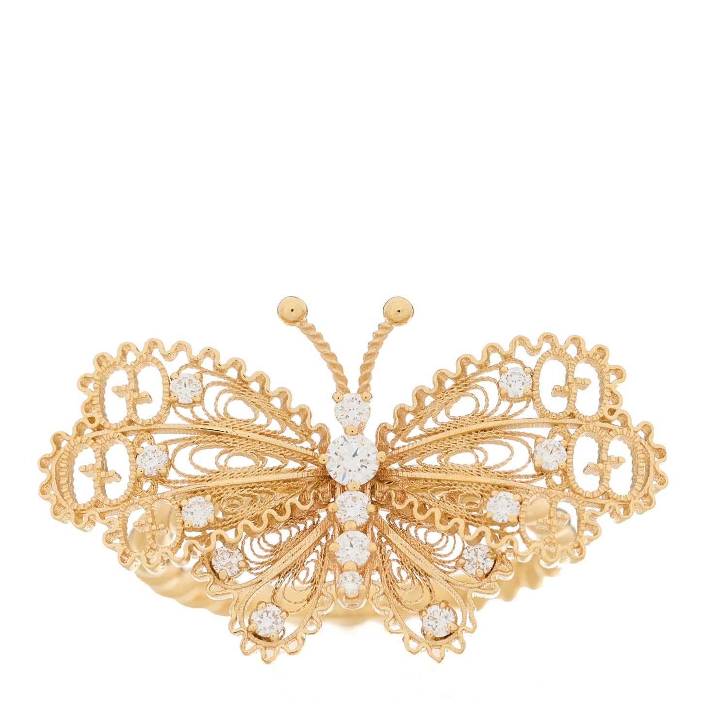 18K Yellow Gold Diamond Butterfly Ring 54 7