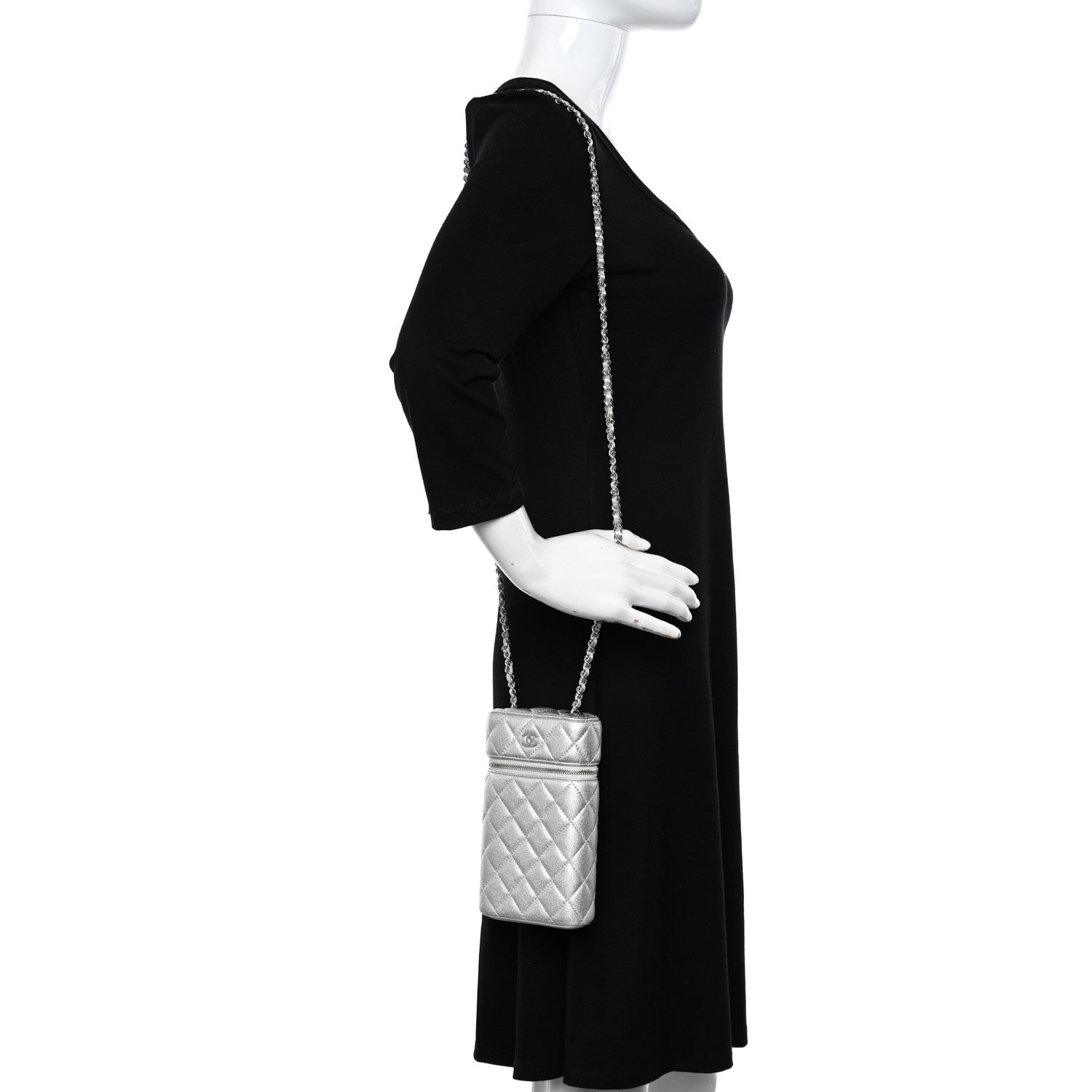 Chanel Metallic Lambskin Quilted Phone Holder With Chain Silver 12 of 12