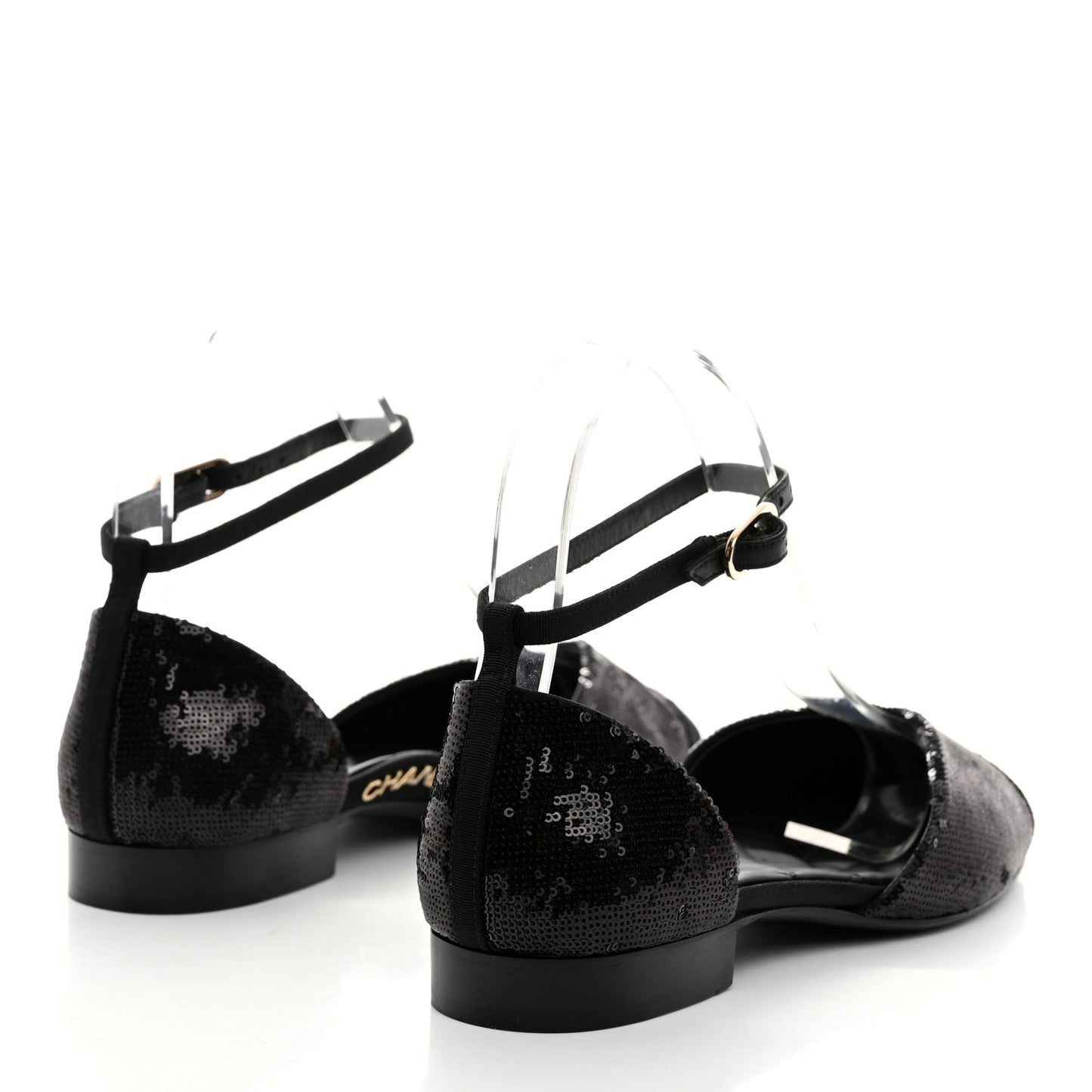 Sequin Grosgrain CC Cap Toe Ankle Flat 37 Black