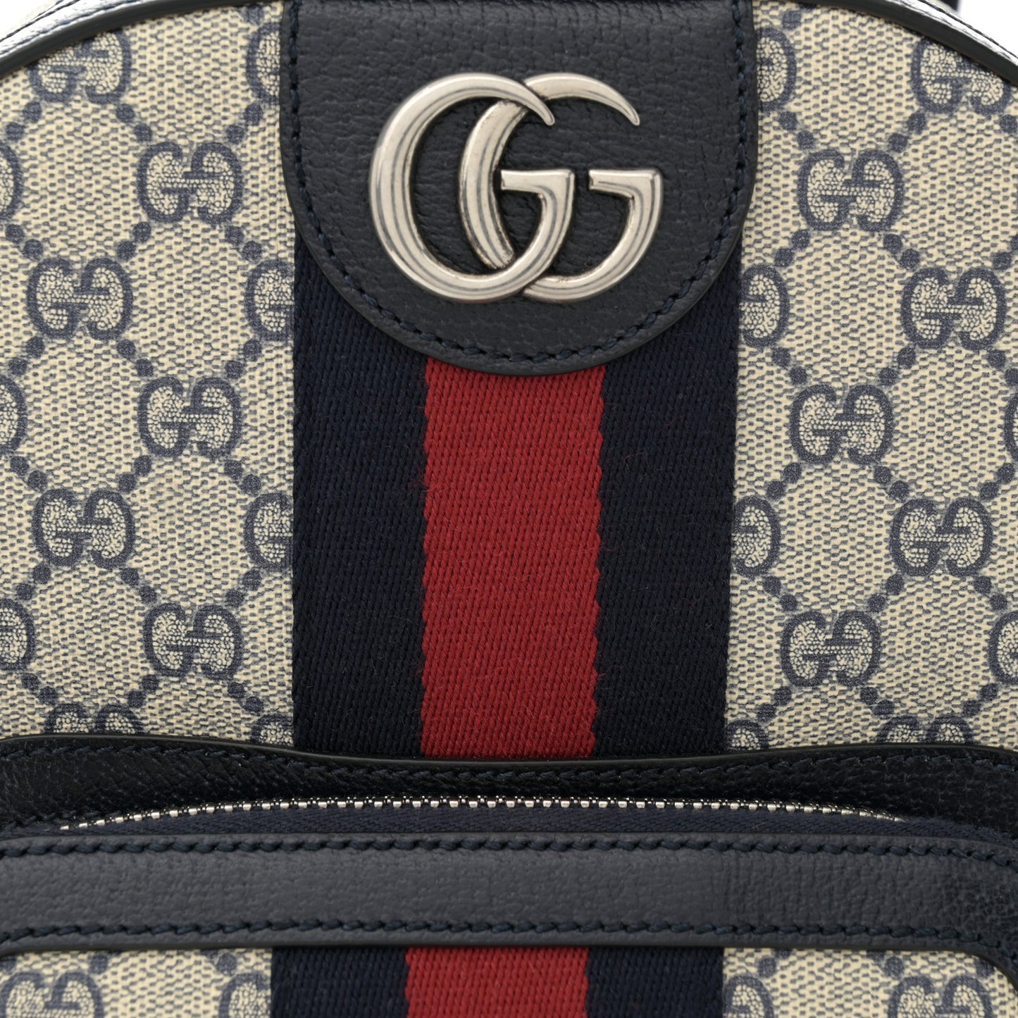 GG Supreme Monogram Textured Dollar Calfskin Web Small Ophidia Day Backpack Beige Blue Black
