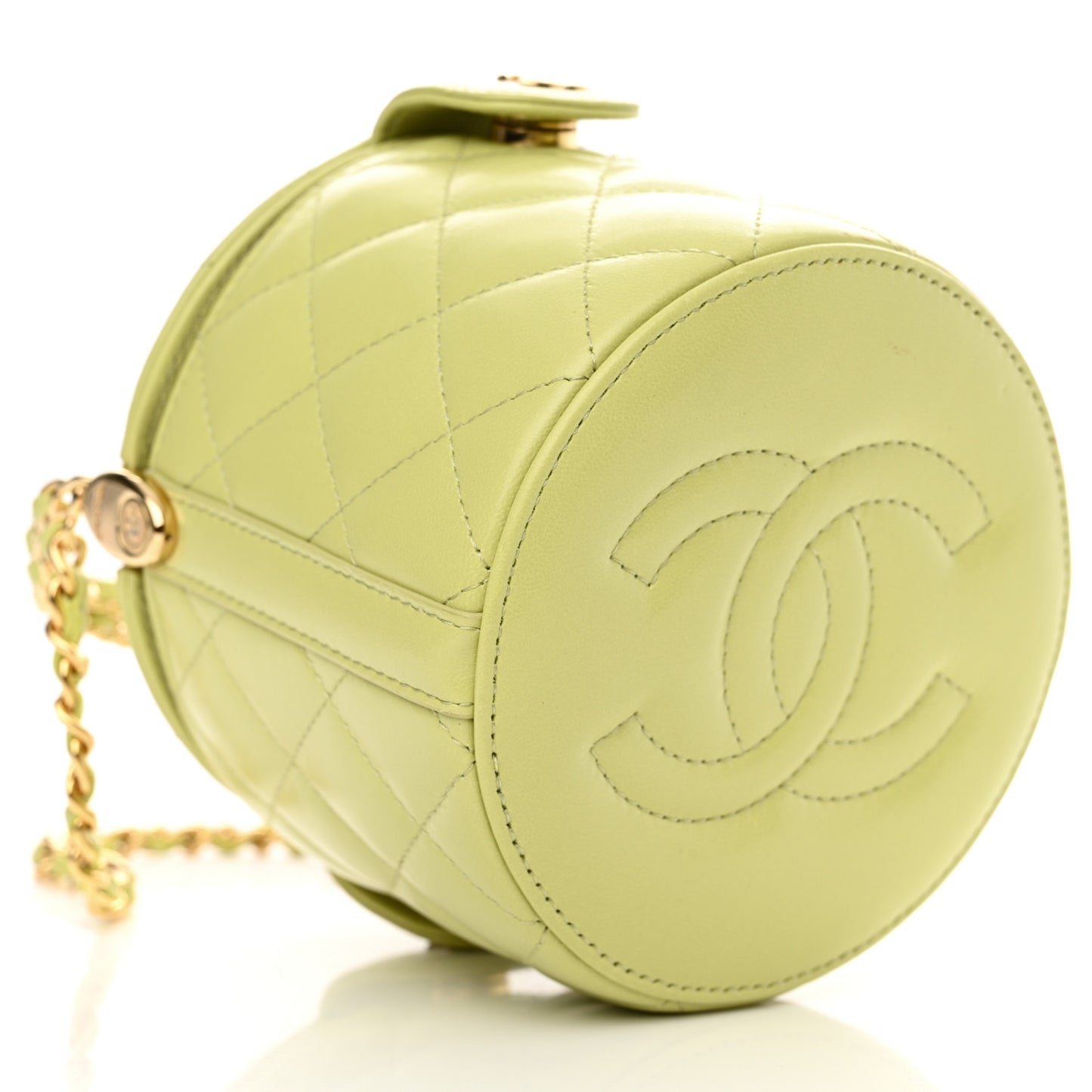 Shiny Lambskin Quilted Chain Top Handle Vanity With Chain Light Green