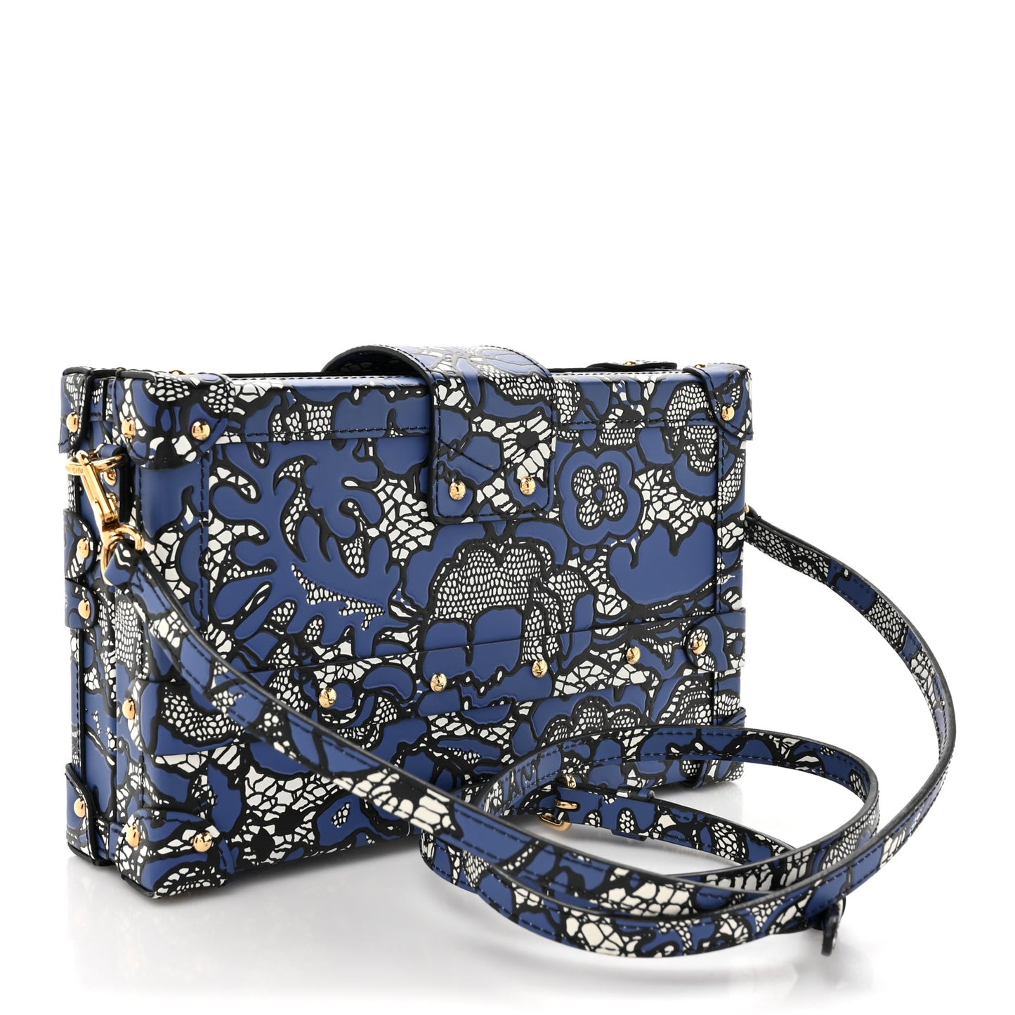 Calfskin Lace Flower Inlay Petite Malle Navy Black