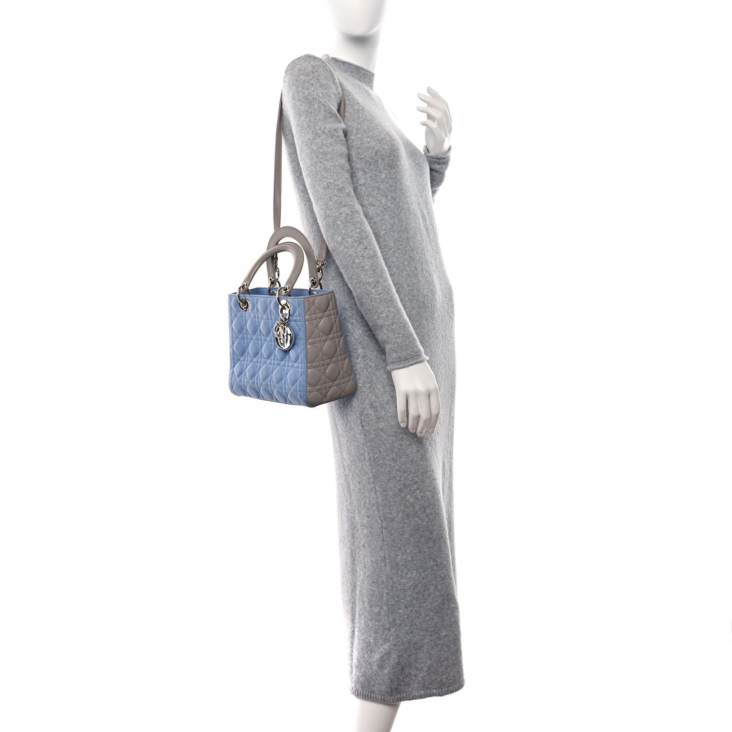 Lambskin Cannage Medium Bi-Color Lady Dior Blue Gray