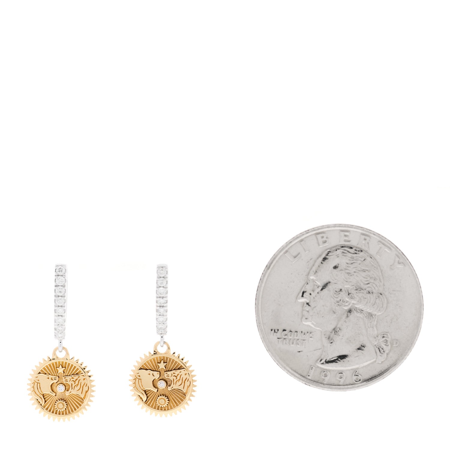 Foundrae 18K Yellow White Gold Diamond Strength Miniature Medallion Earrings 2 of 6
