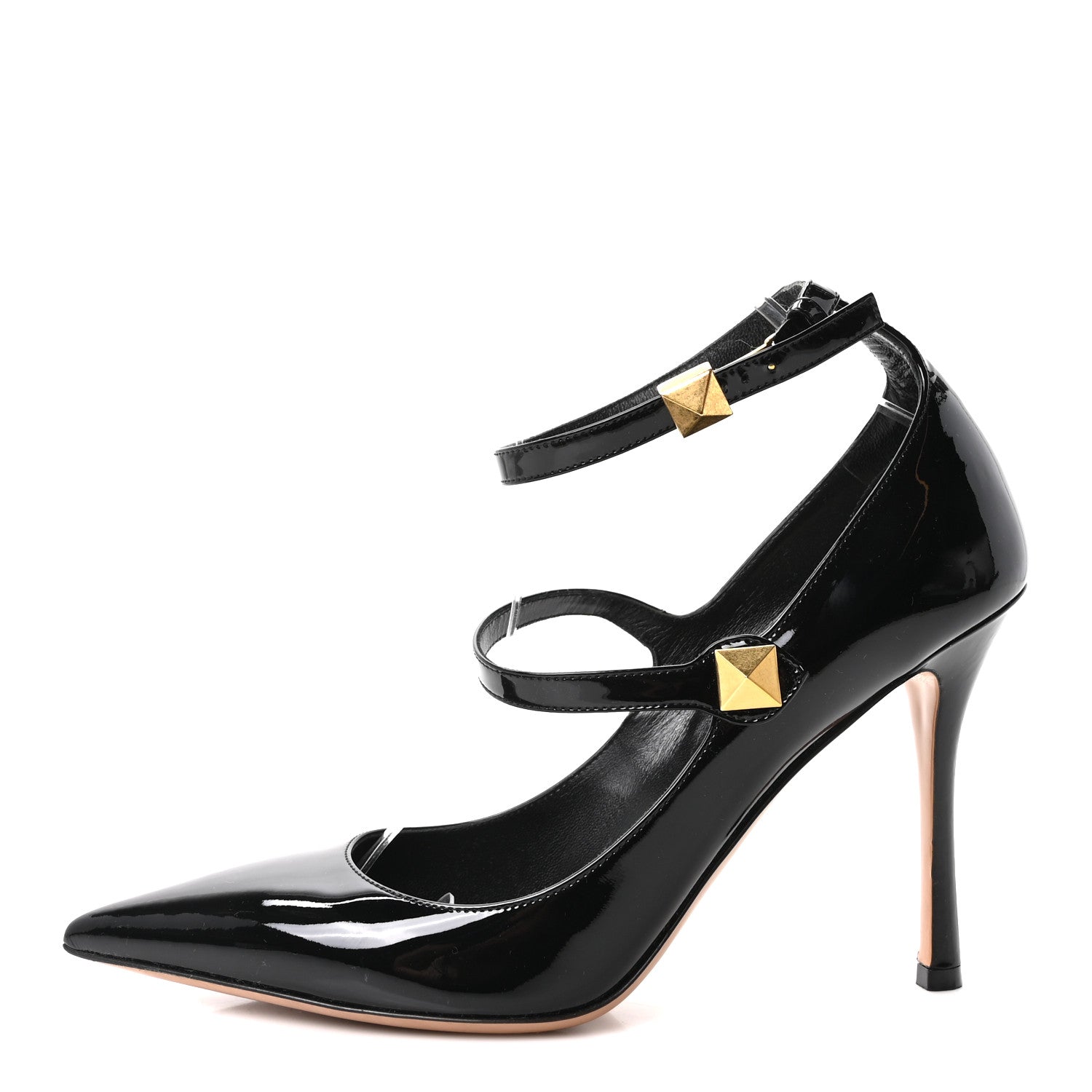 Valentino Garavani Patent Tiptoe Ankle Strap 100mm Pumps 41 Black