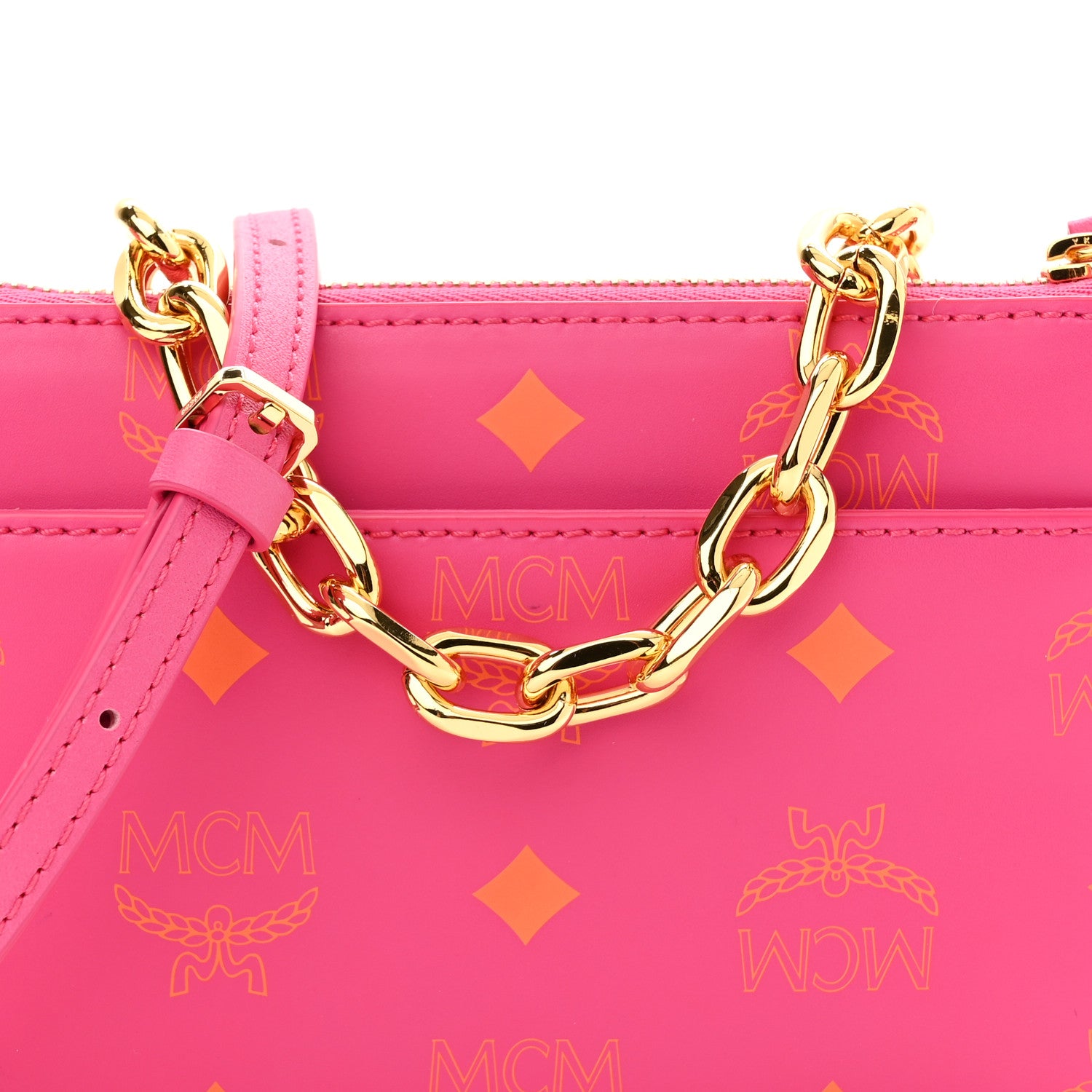MCM Calfskin Color Splash Mini Pouch on Chain Pink 8 of 10