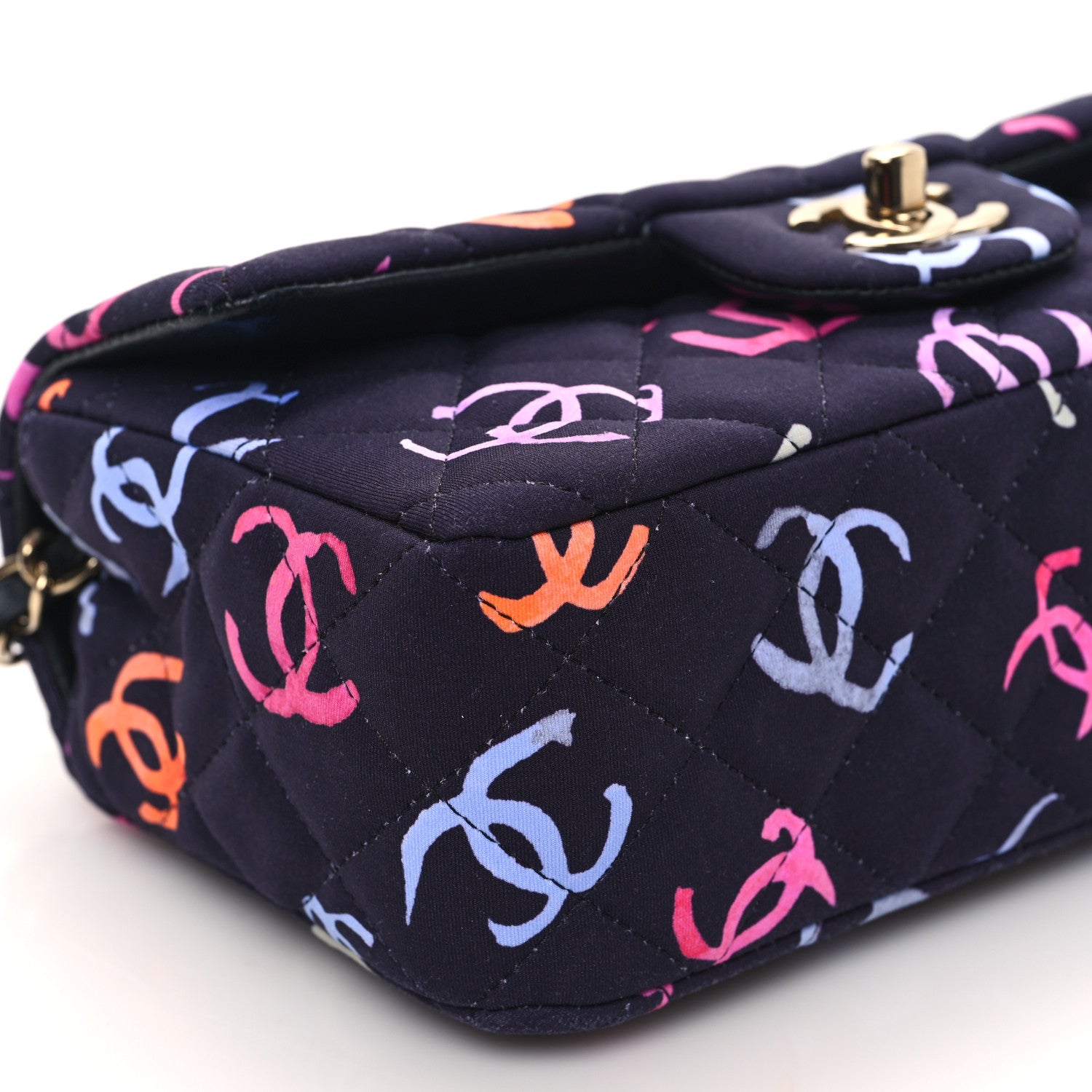 Chanel Jersey Quilted Mini Rectangular Flap Navy Blue Multicolor 9 of 12