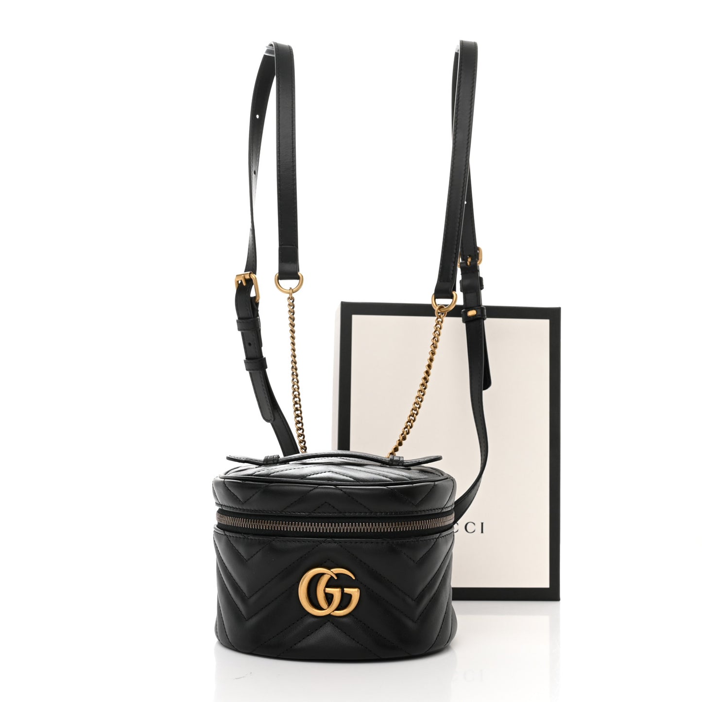 Calfskin Matelasse Mini GG Marmont Round Backpack Black