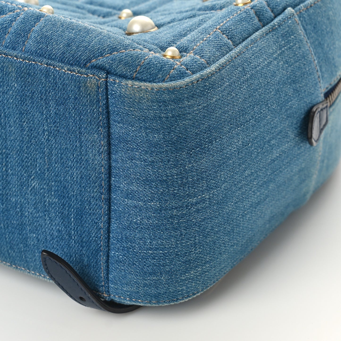 Kura Denim Matelasse Cubic Pearl Studded GG Marmont Dome Backpack Blue