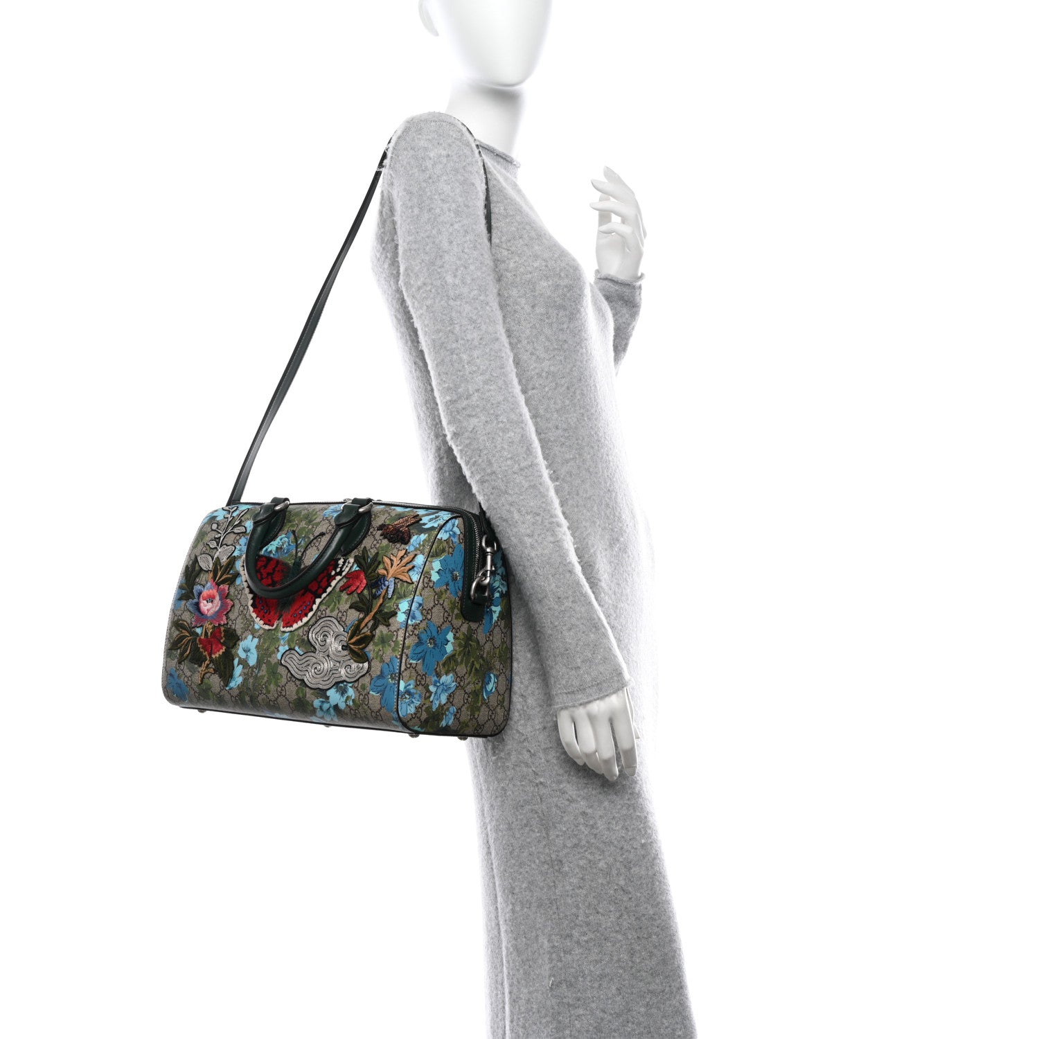 Gucci GG Supreme Monogram Bloom Butterfly Embroidered Medium Boston Green 2 of 10