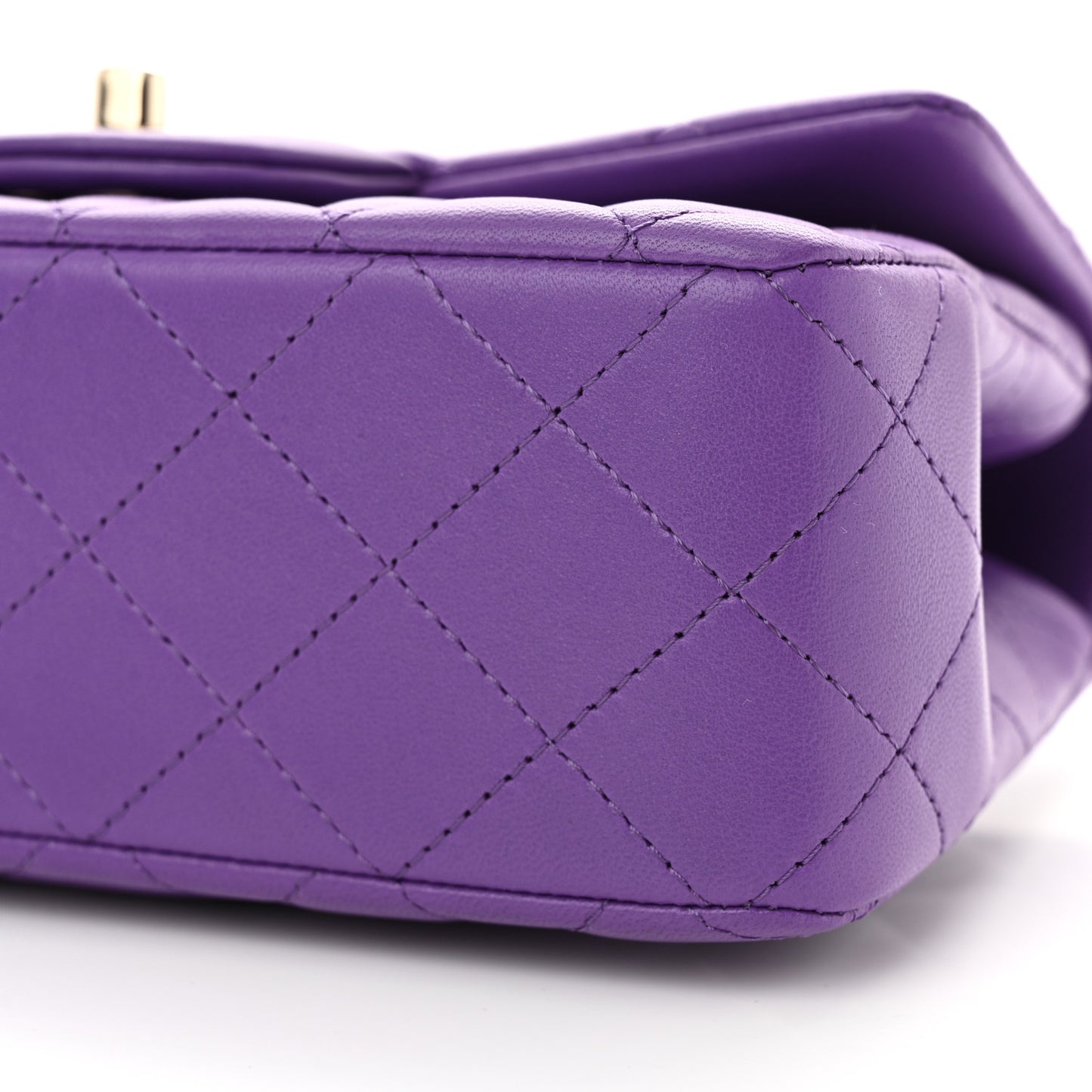 Lambskin Quilted Mini Top Handle Rectangular Flap Dark Purple