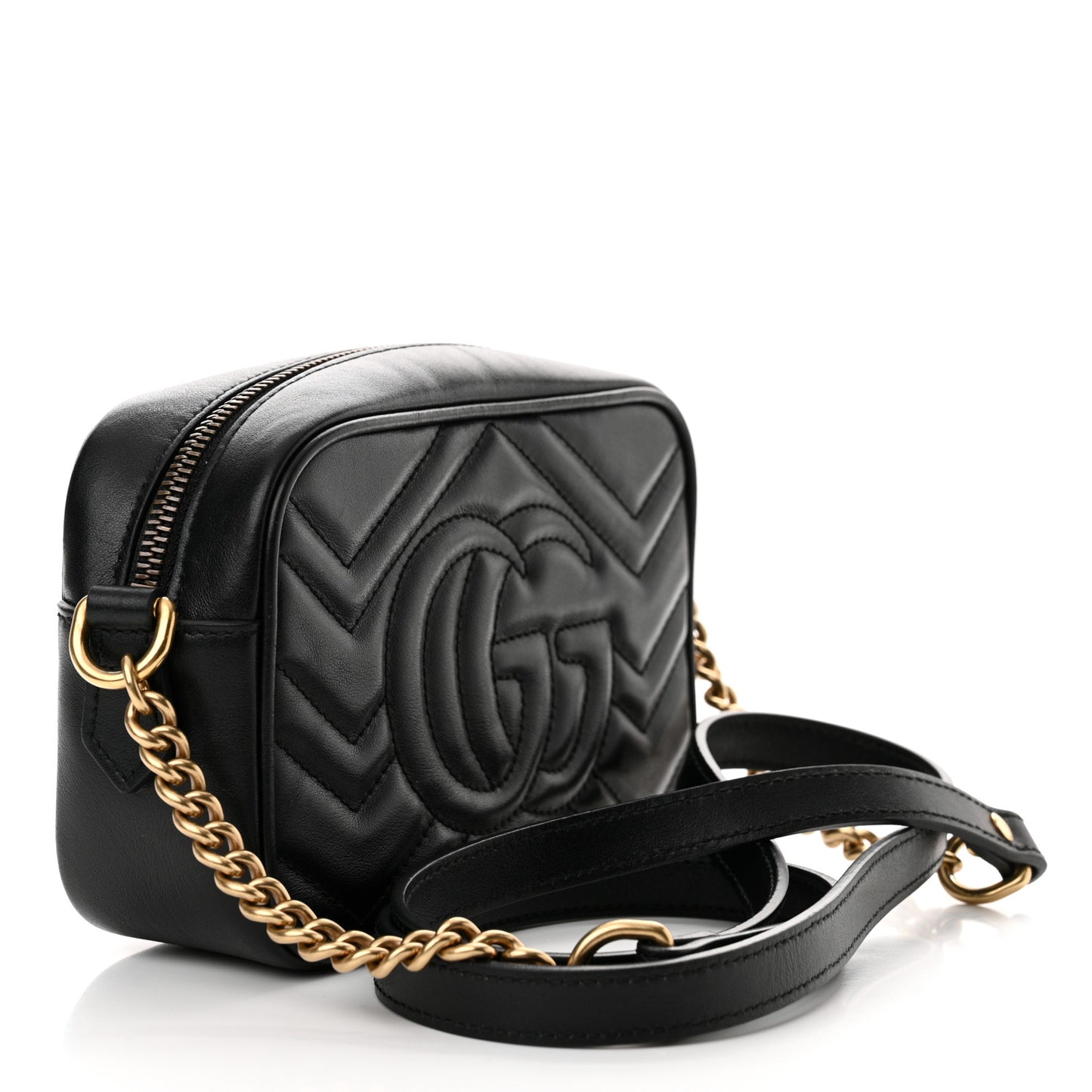 Calfskin Matelasse Mini GG Marmont Chain Shoulder Bag Black