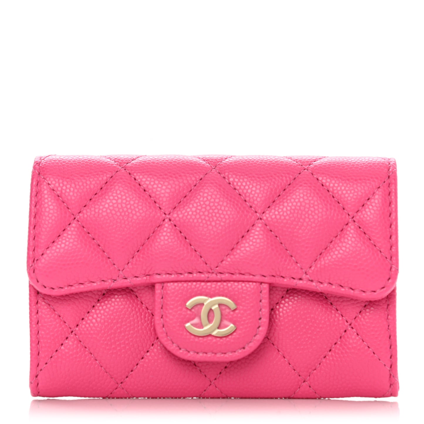 Caviar Quilted Flap Card Holder Wallet Pink