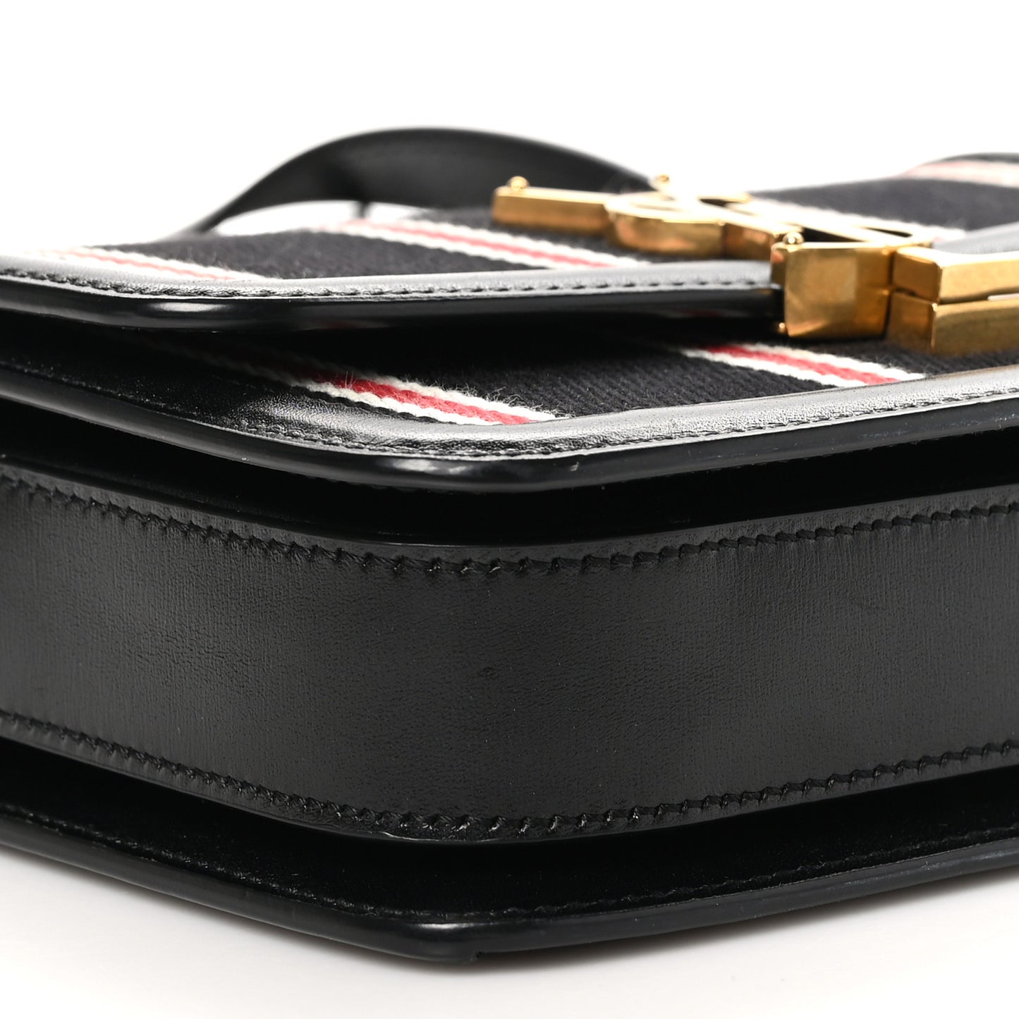 Canvas Striped Calfskin Small Solferino Satchel Black Red
