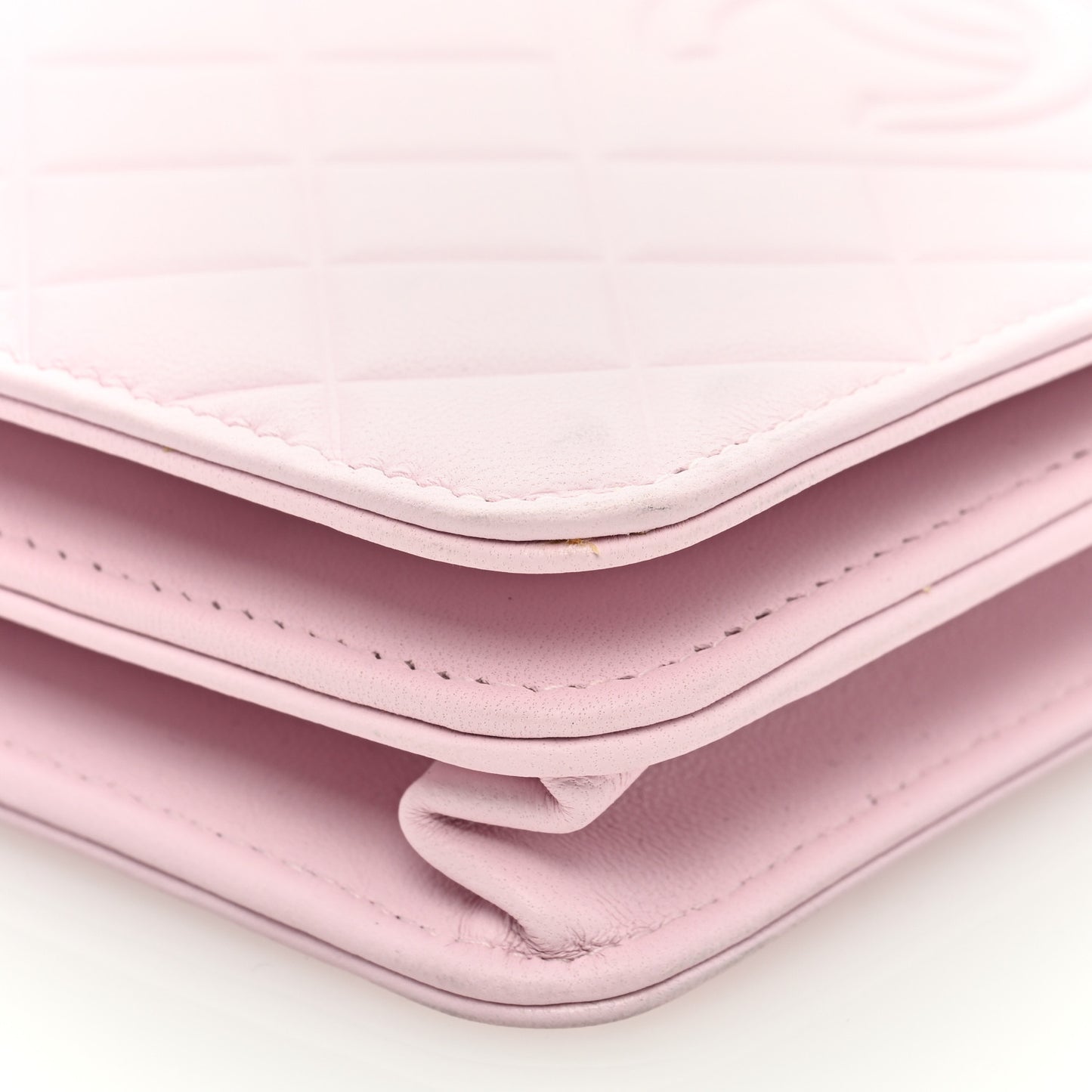 Lambskin Quilted Diamond CC Wallet On Chain WOC Pink