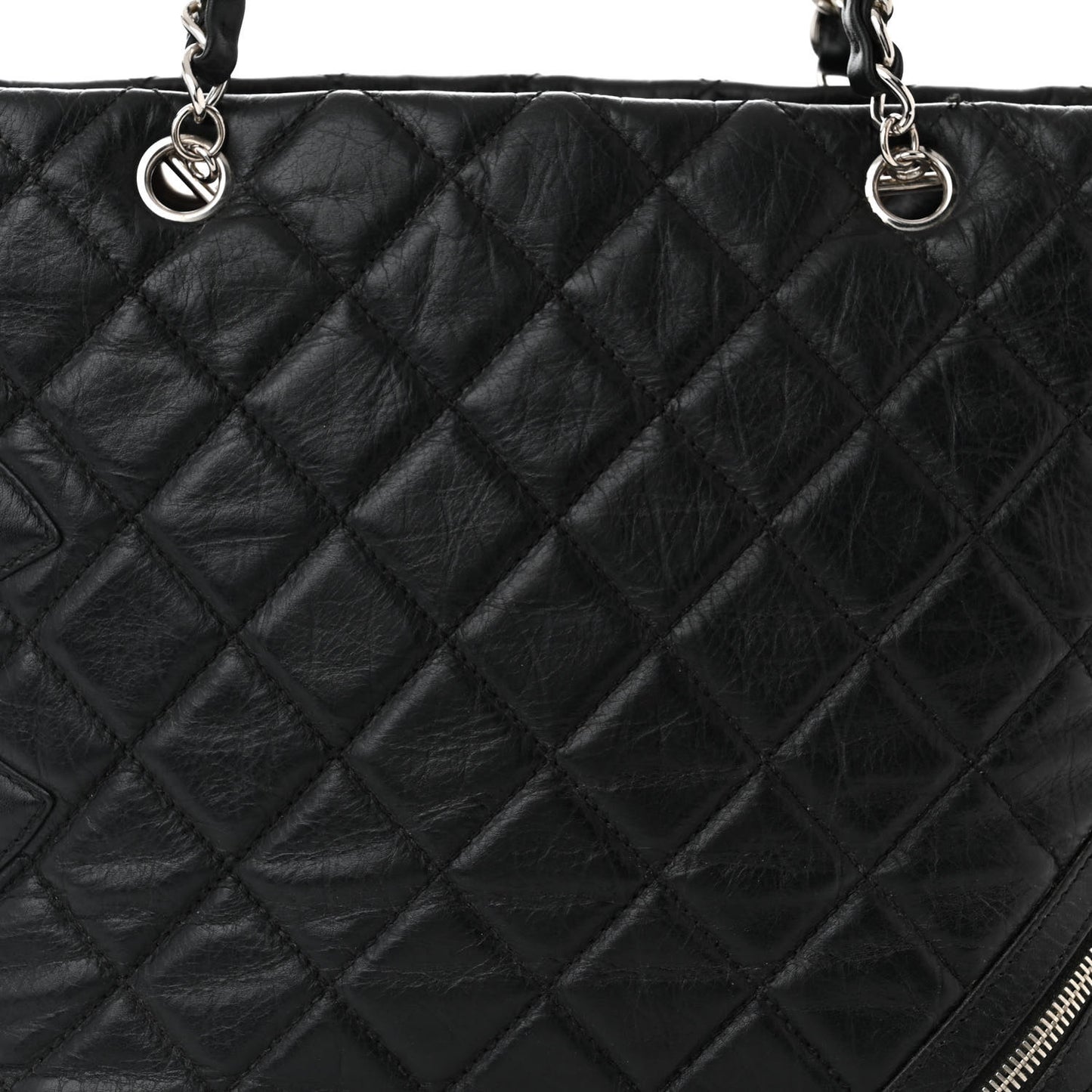 Aged Calfskin Quilted Large Cotton Club Tote Black