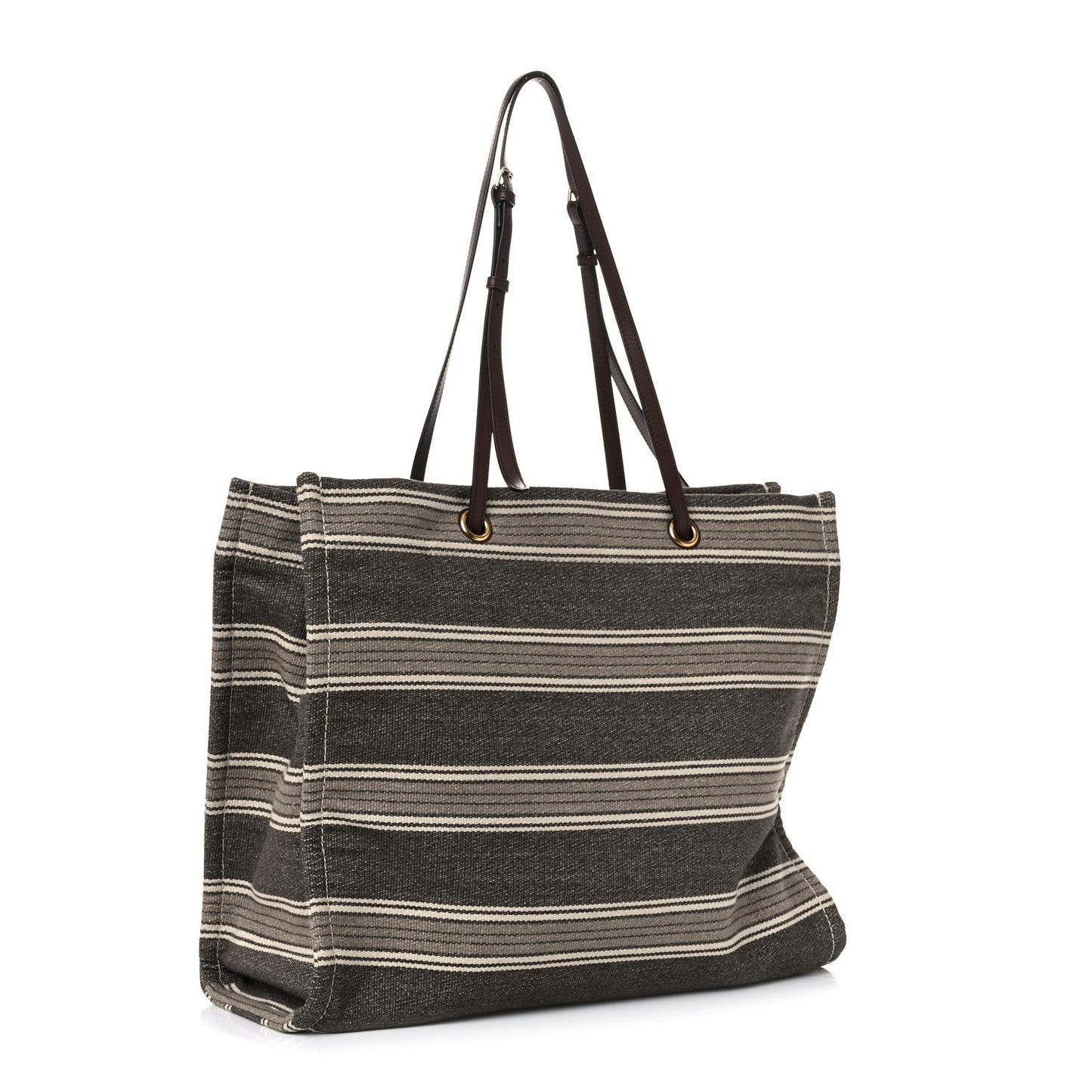 Canvas Calfskin Jacquard Vertical Cabas Grey Brown
