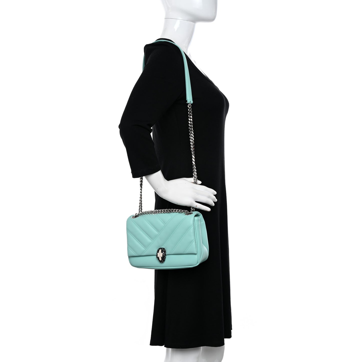 Calfskin Matelasse Small Serpenti Cabochon Shoulder Bag Turquoise