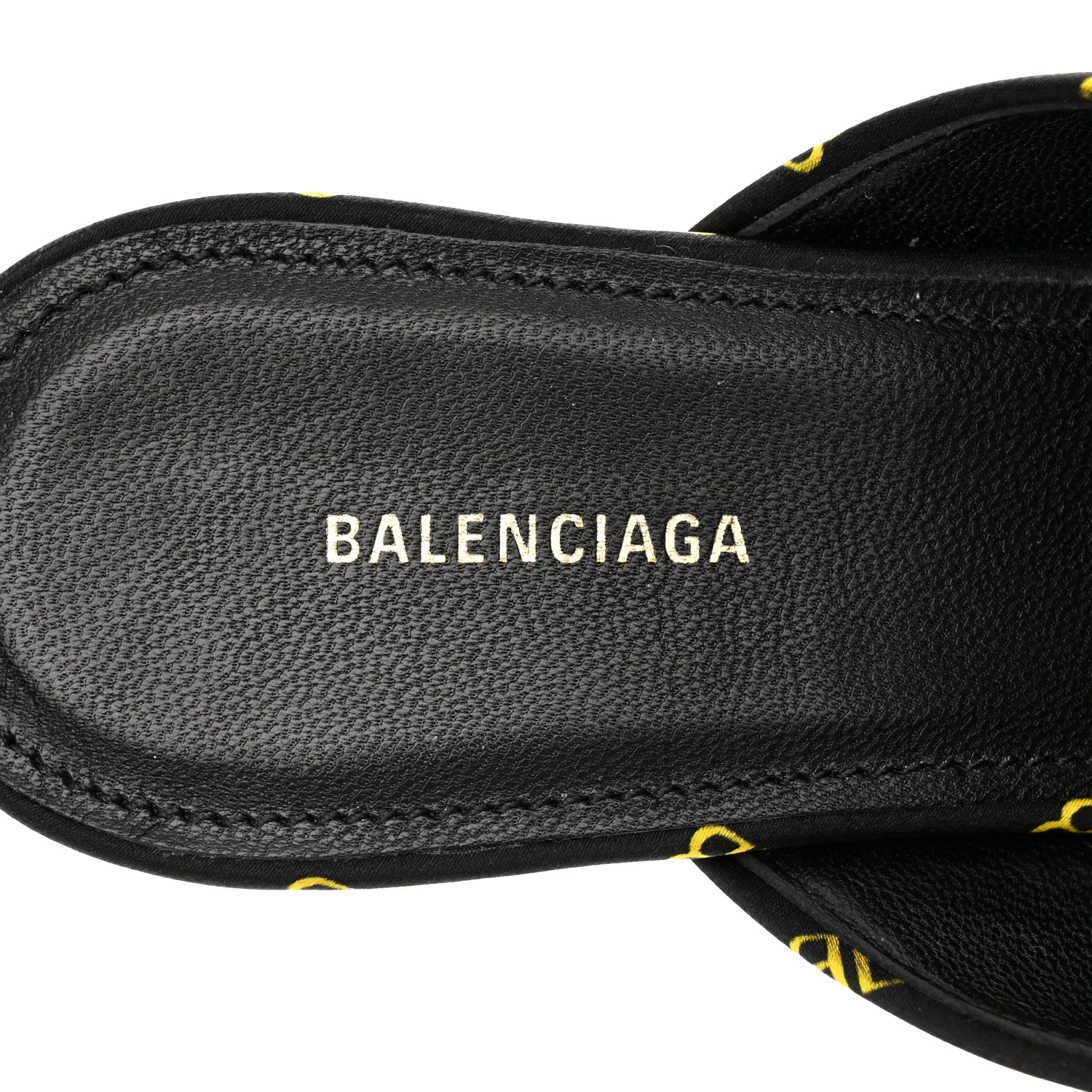 Balenciaga Crepe Satin BB Printed Pointy Toe Knife Flat 40mm Mules 36 Black Yellow Fluo 7 of 17