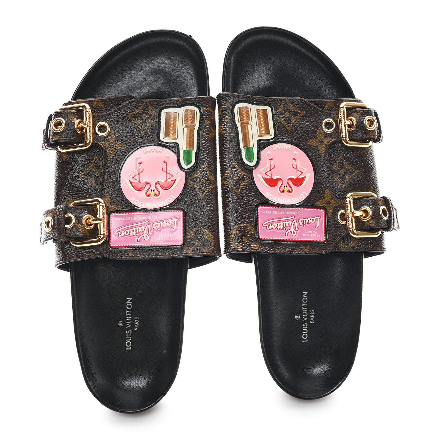 Monogram Patch Work World Tour Bom Dia Flat Mule 37 Black