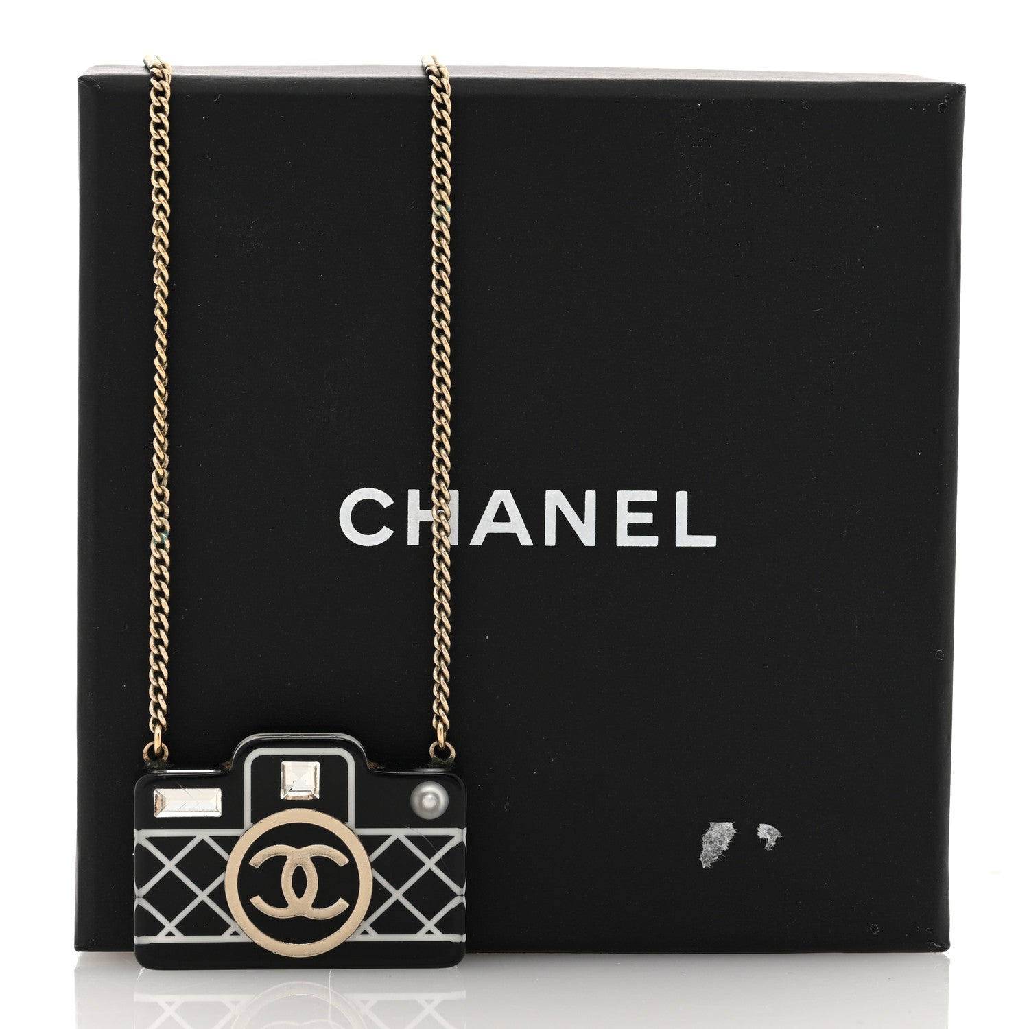 Chanel Resin Camera CC Necklace Black Gold 5 of 5